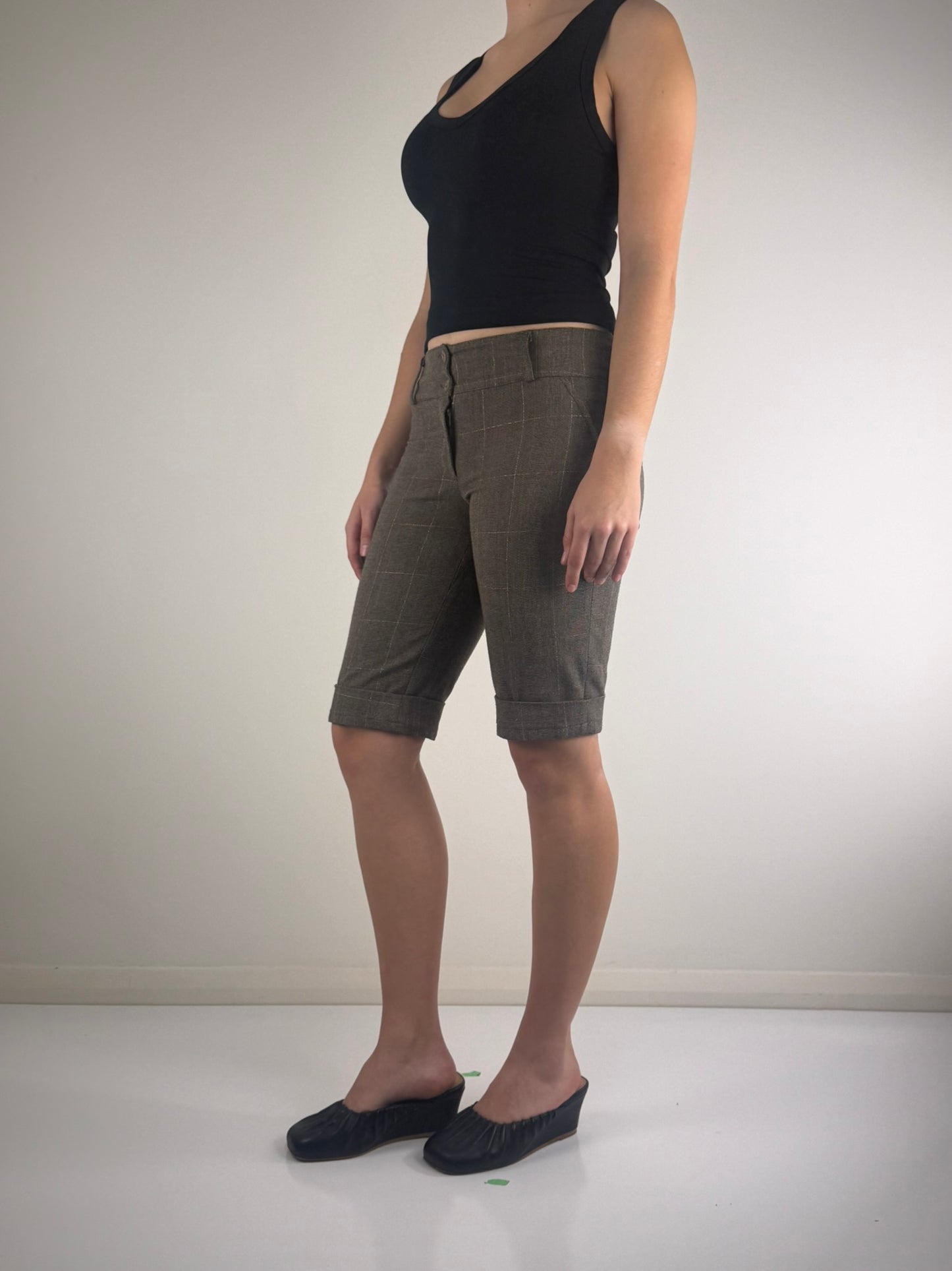 Tartan Wool Low Rise Crop Pants