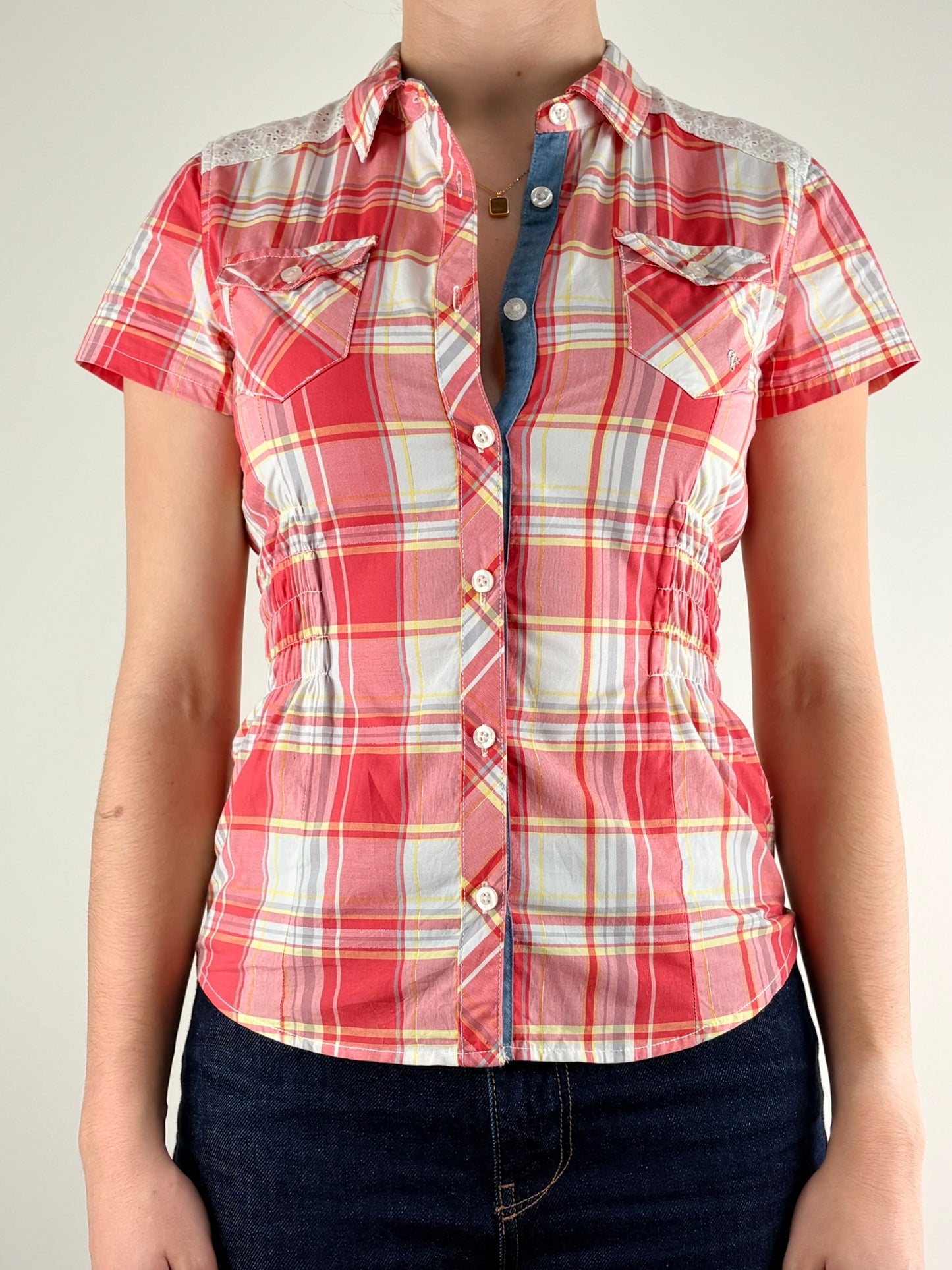 Red Plaid Rodeo Ruched Top