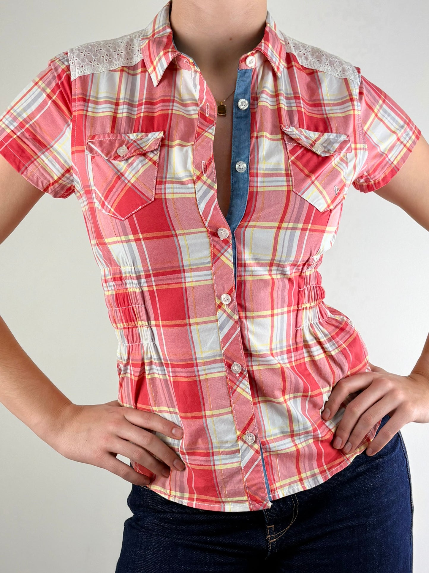 Red Plaid Rodeo Ruched Top