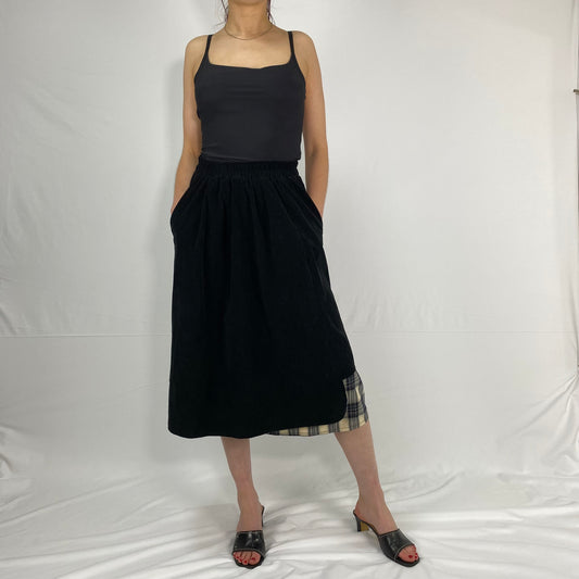 BLACK CORDUROY MIDI SKIRT