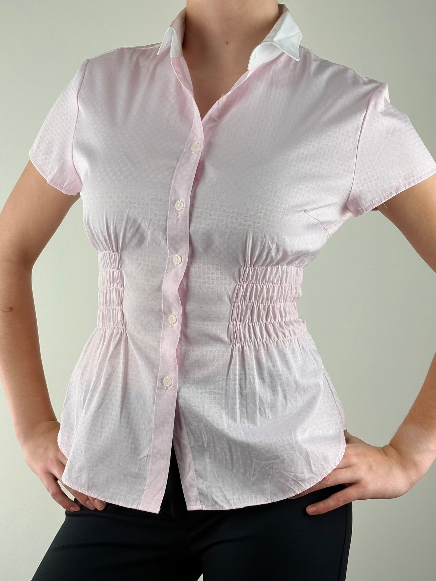 Baby Pink Embossed Ruched Top