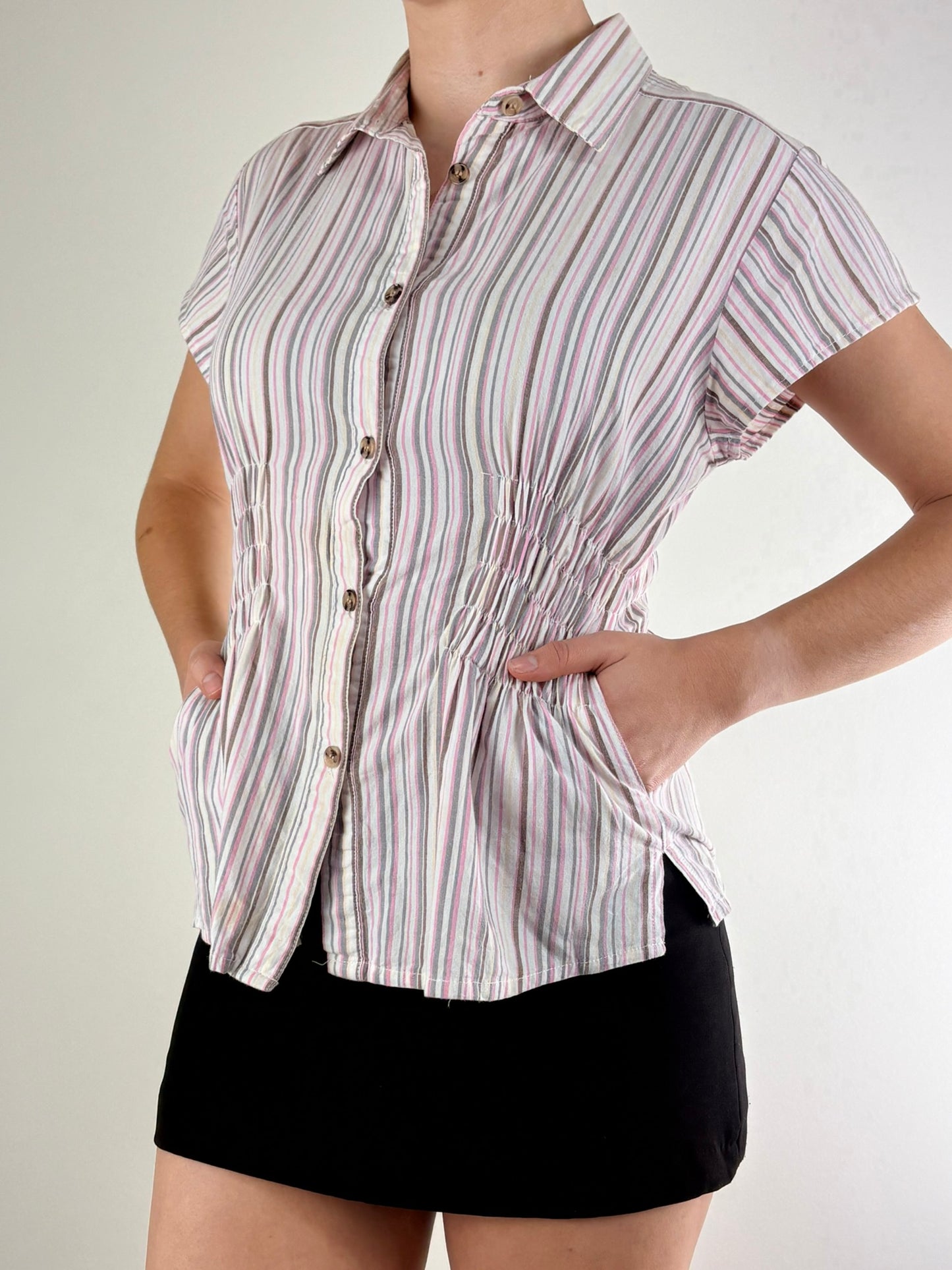 Pink Striped Ruched Top