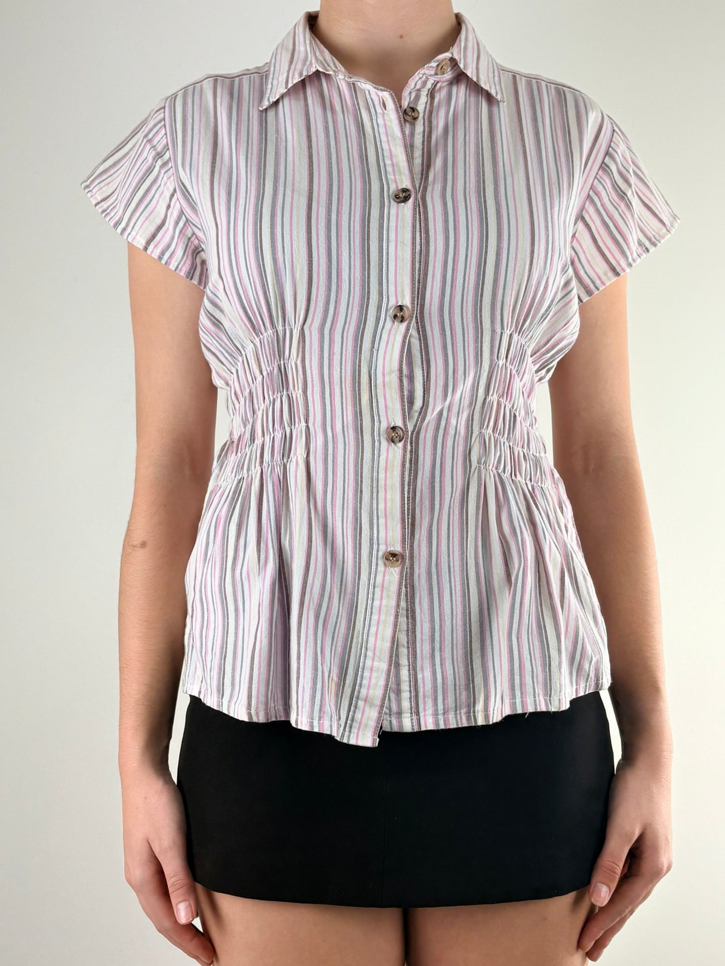 Pink Striped Ruched Top