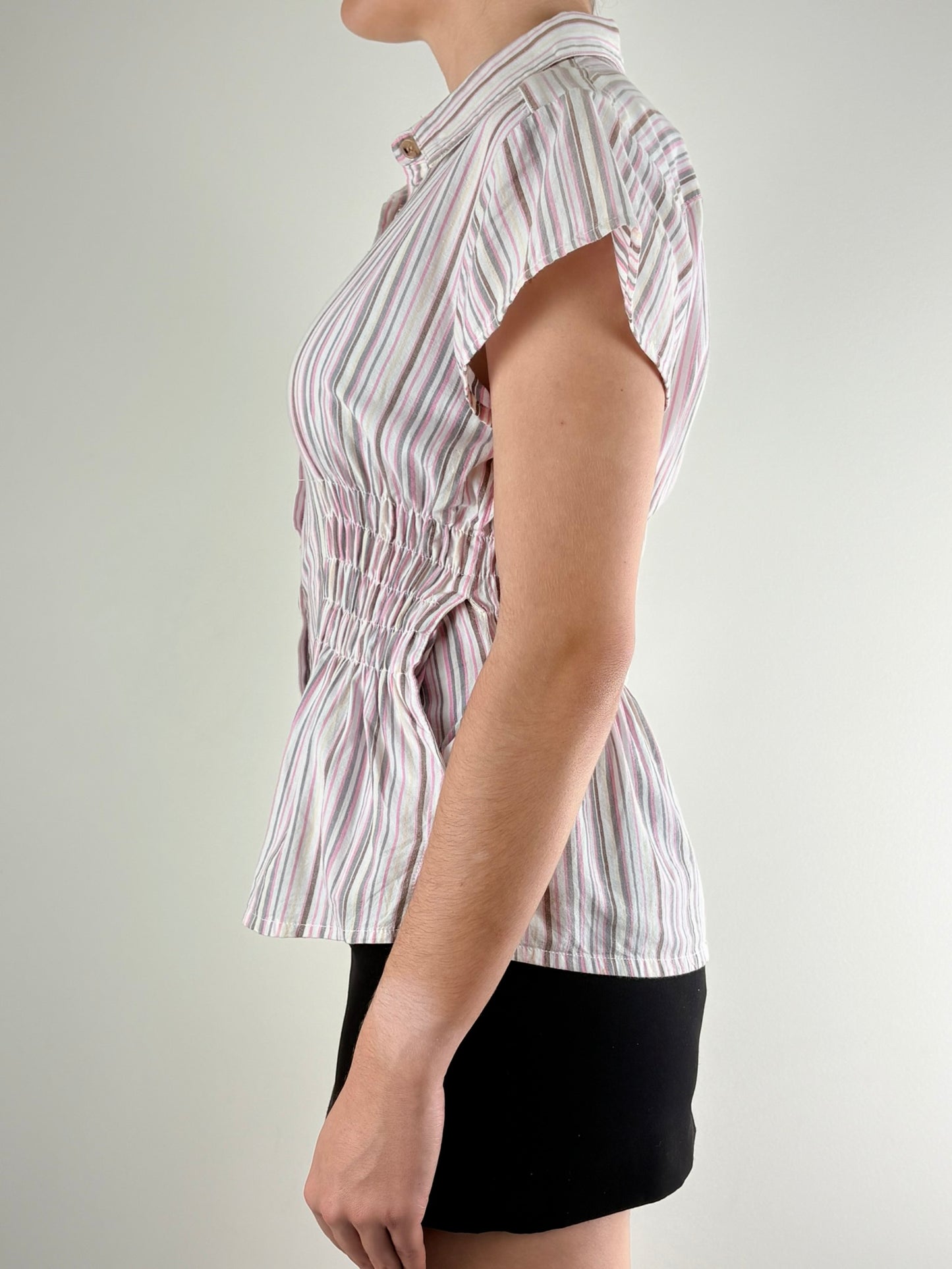 Pink Striped Ruched Top