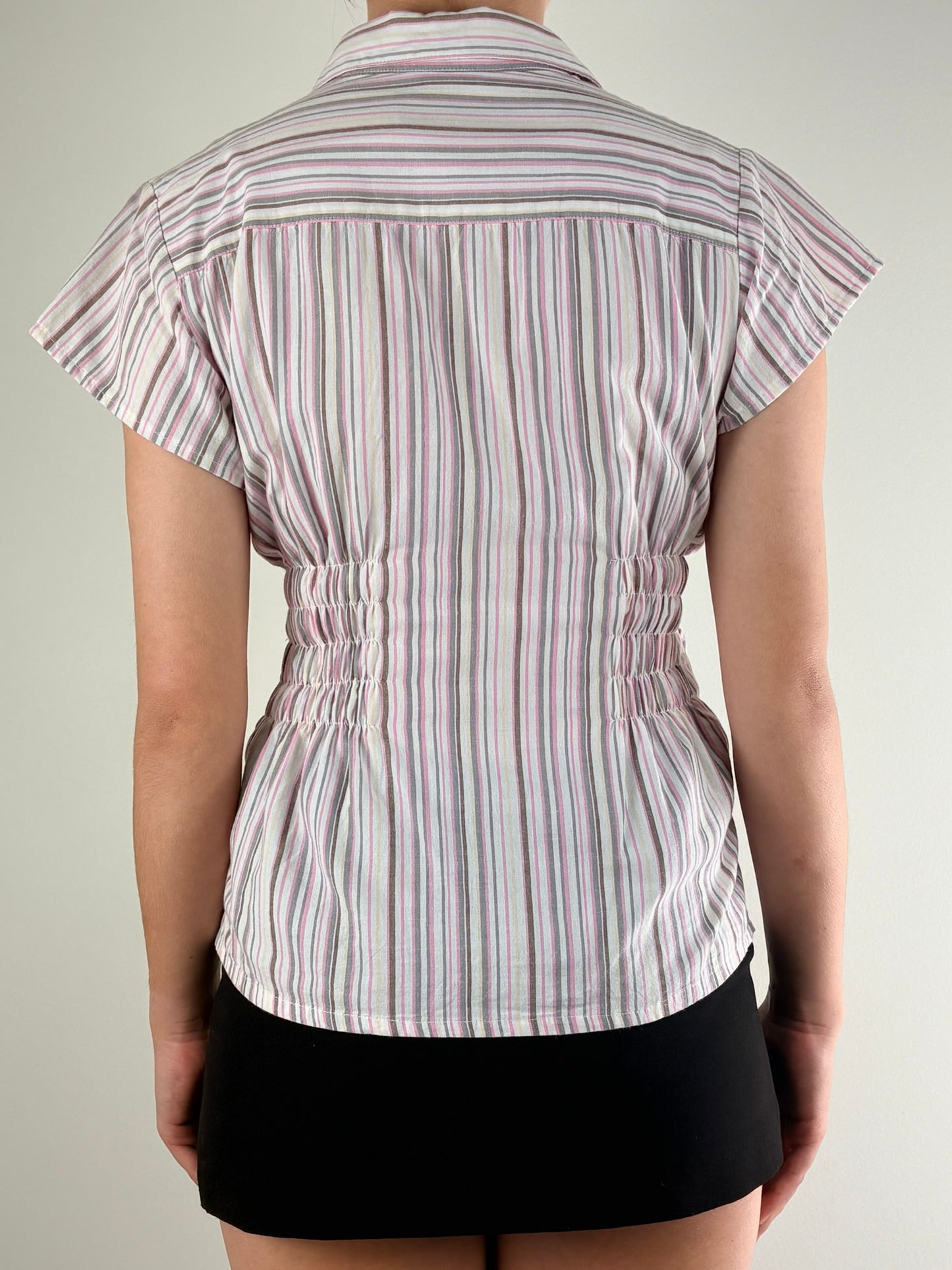 Pink Striped Ruched Top