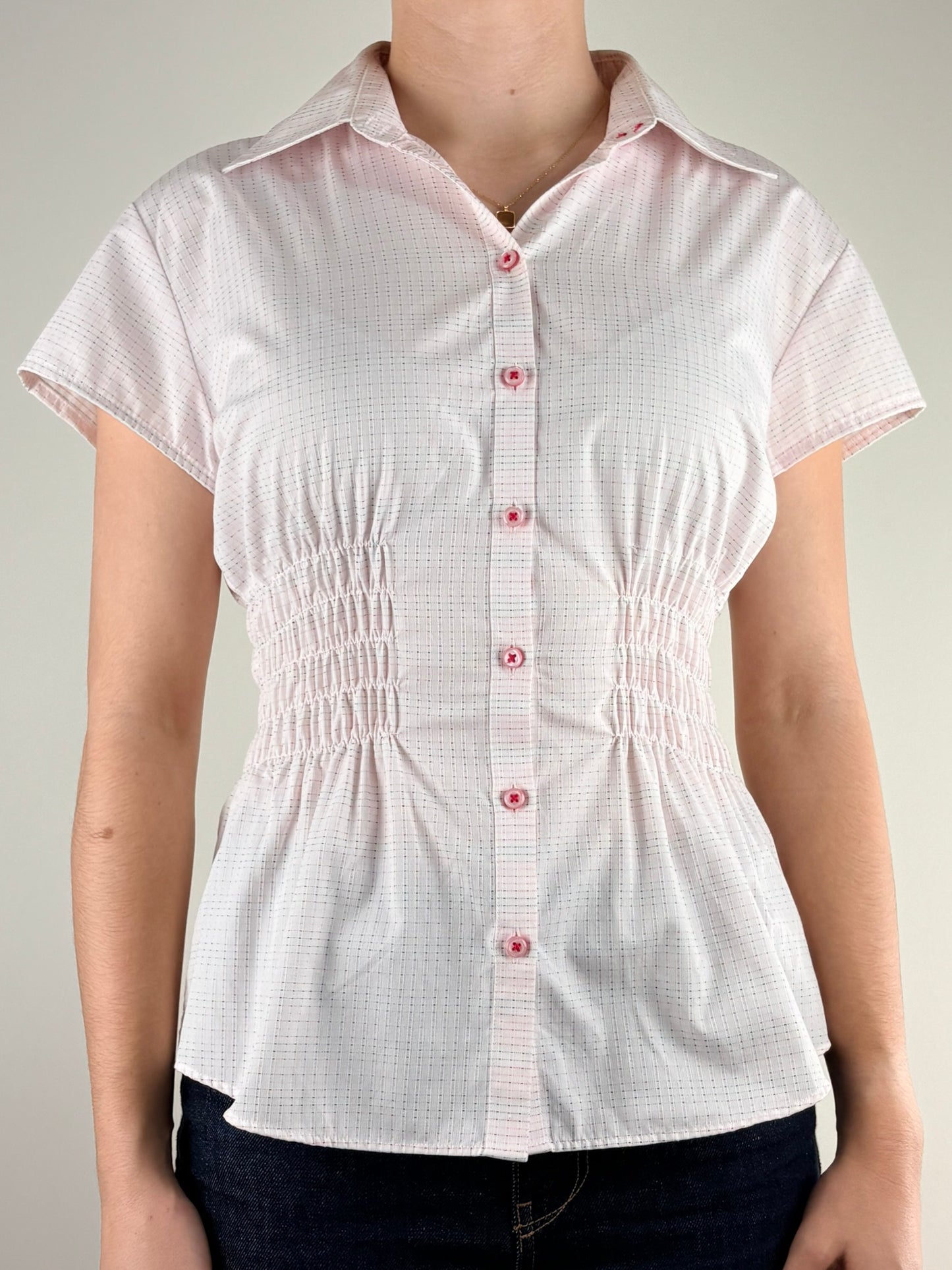 Pink Pin Striped Ruched Top