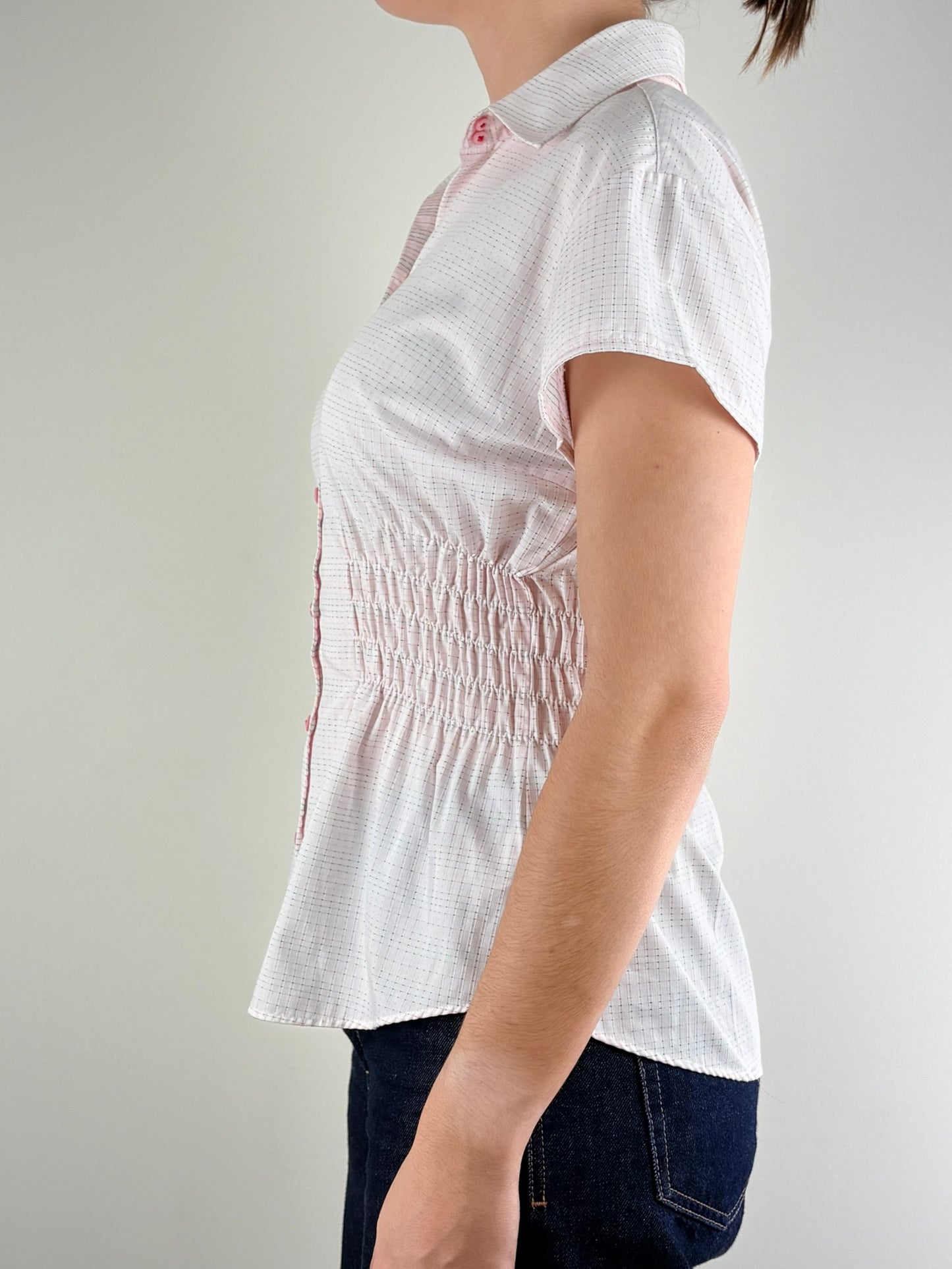 Pink Pin Striped Ruched Top