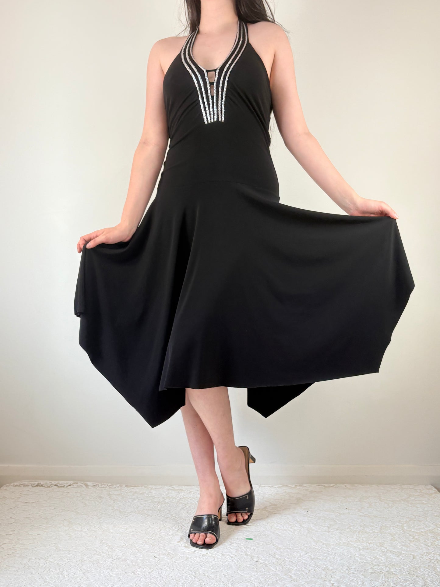 Black Sequin Midi Dress