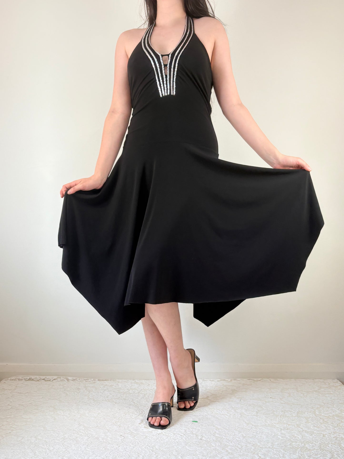 Black Sequin Midi Dress