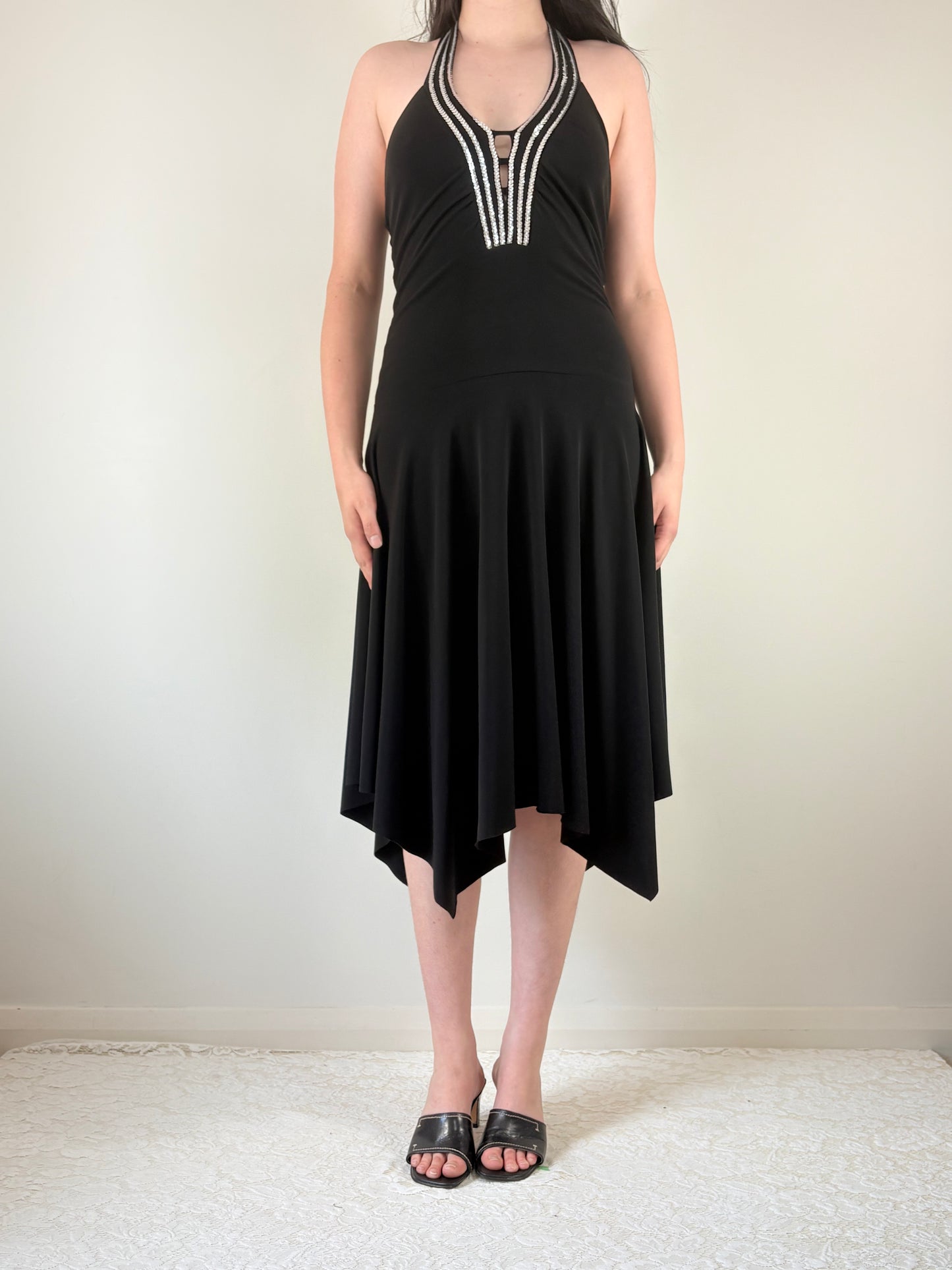 Black Sequin Midi Dress