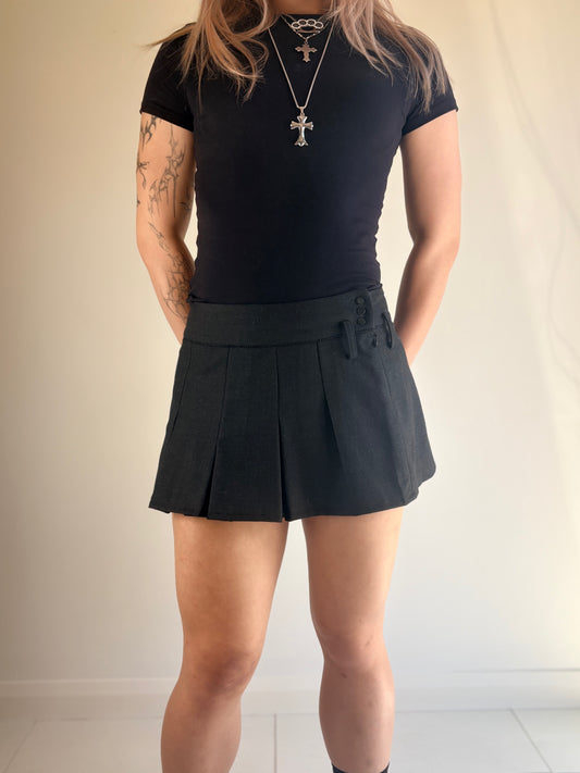 Pleated Dark Grey Micro Skirt