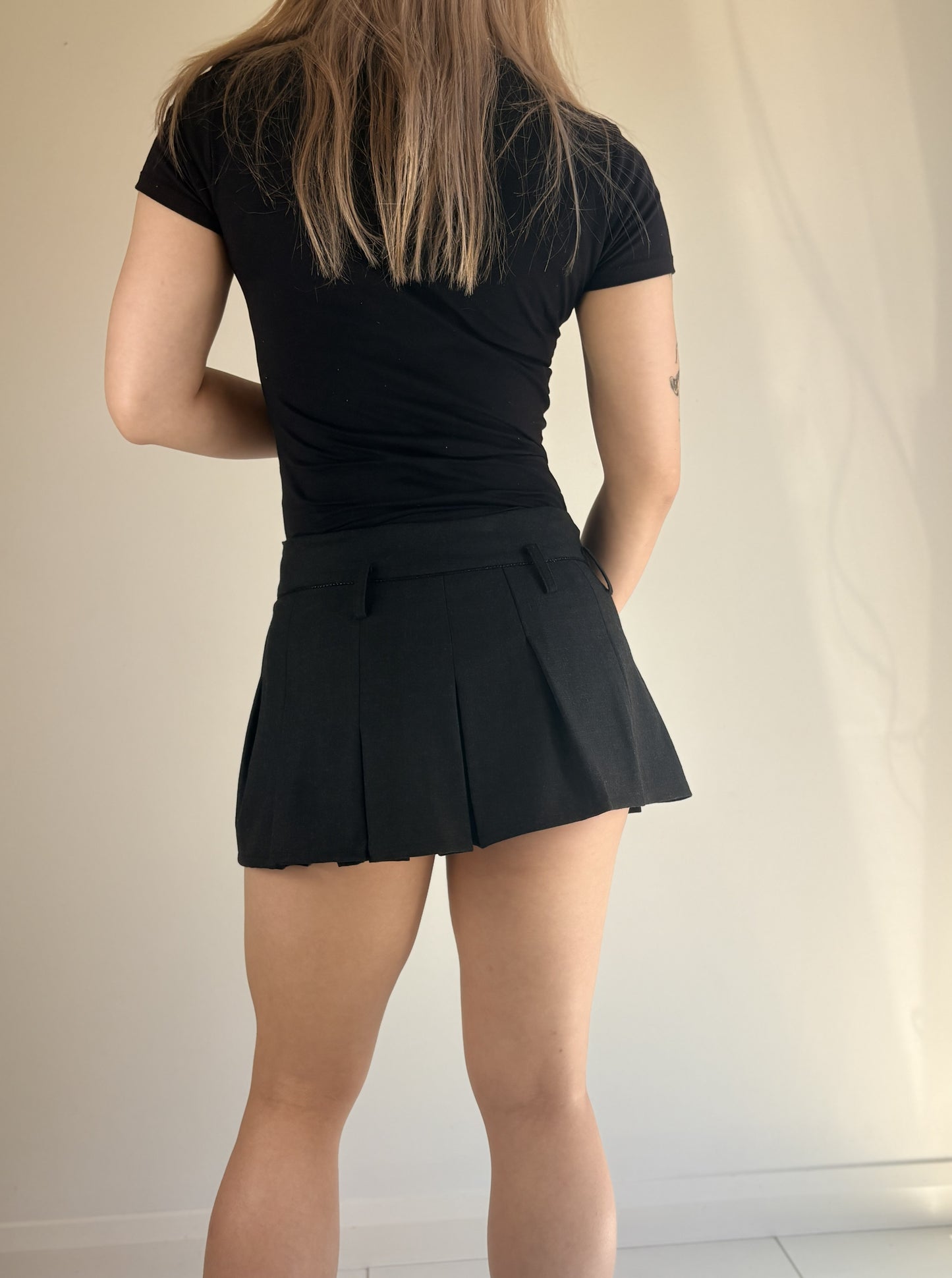 Pleated Dark Grey Micro Skirt