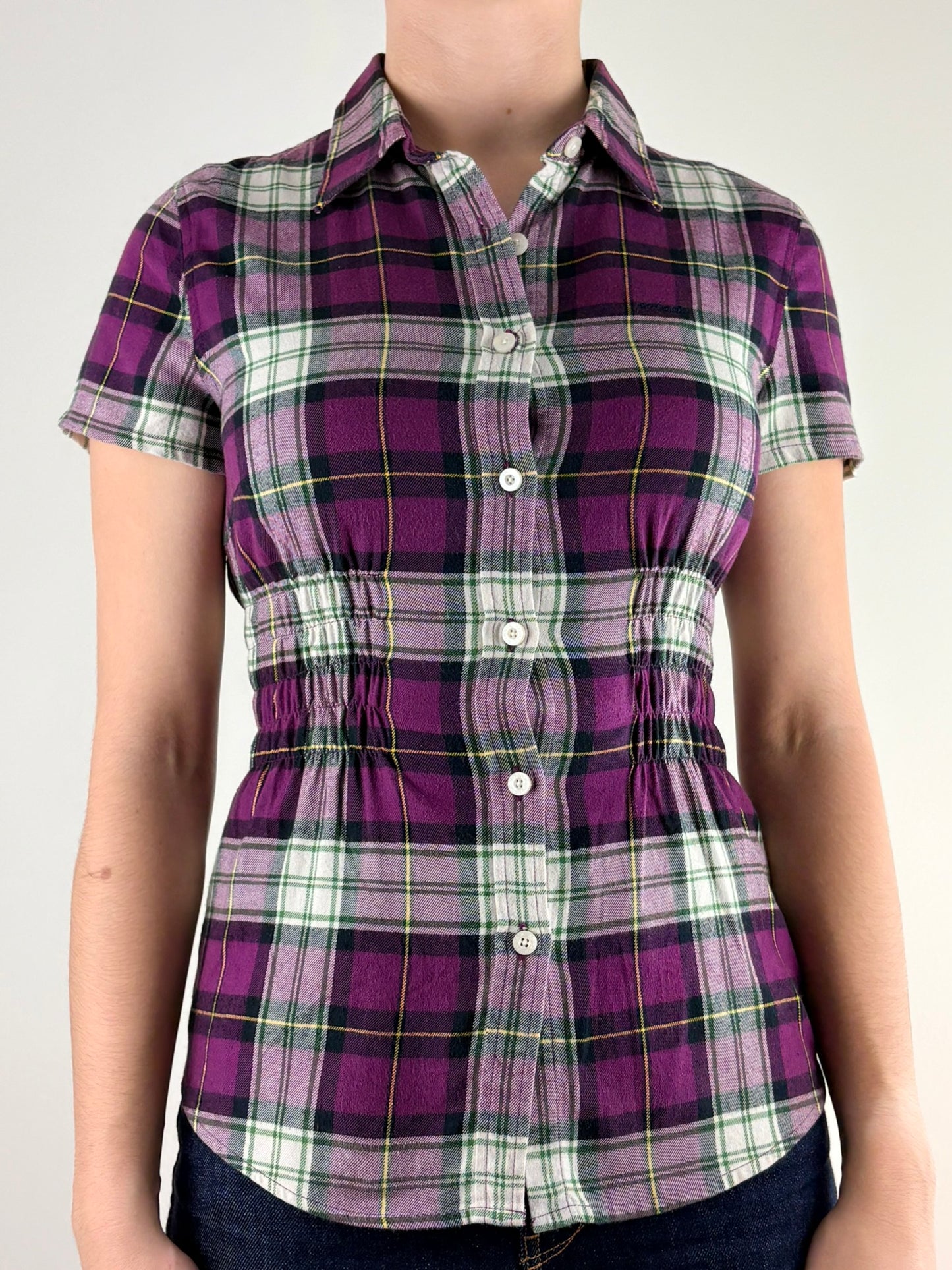  Purple Plaid Rodeo Ruched Top