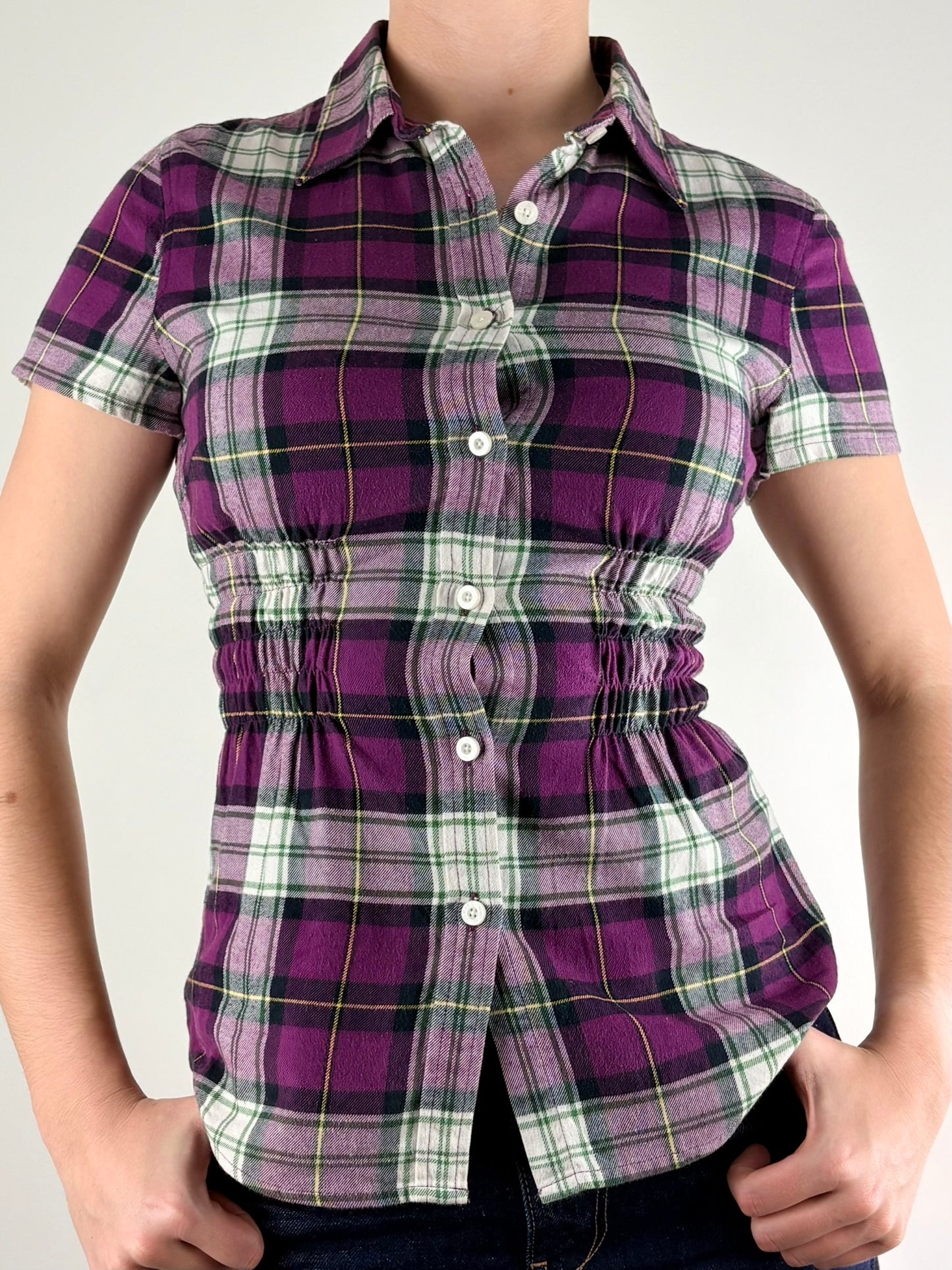  Purple Plaid Rodeo Ruched Top