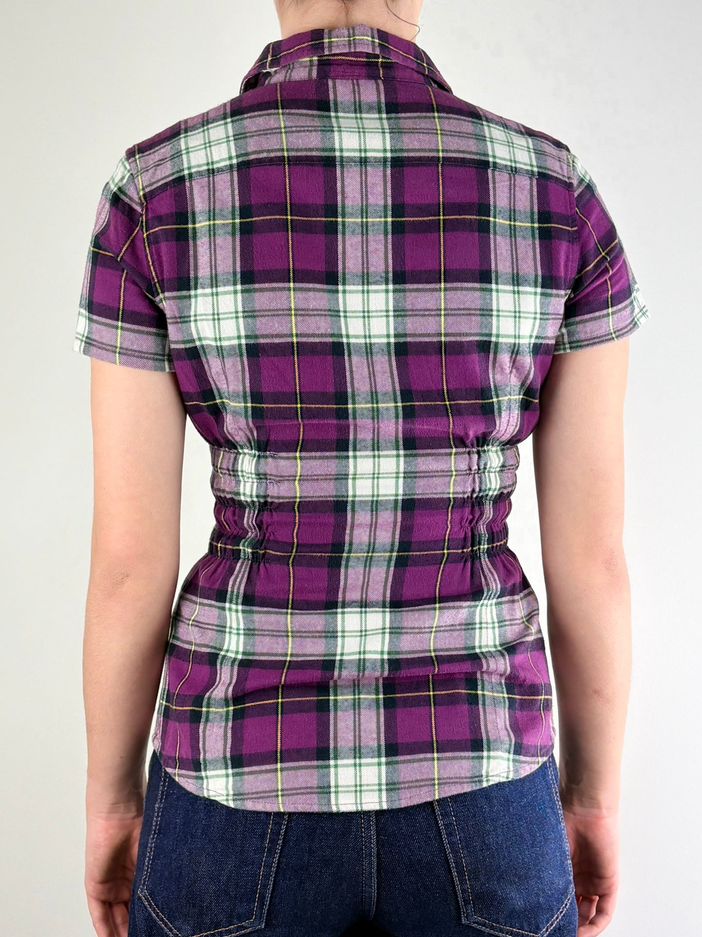  Purple Plaid Rodeo Ruched Top