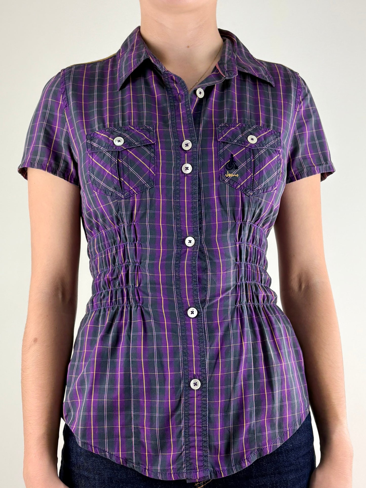  Checkered Western Ruched Top