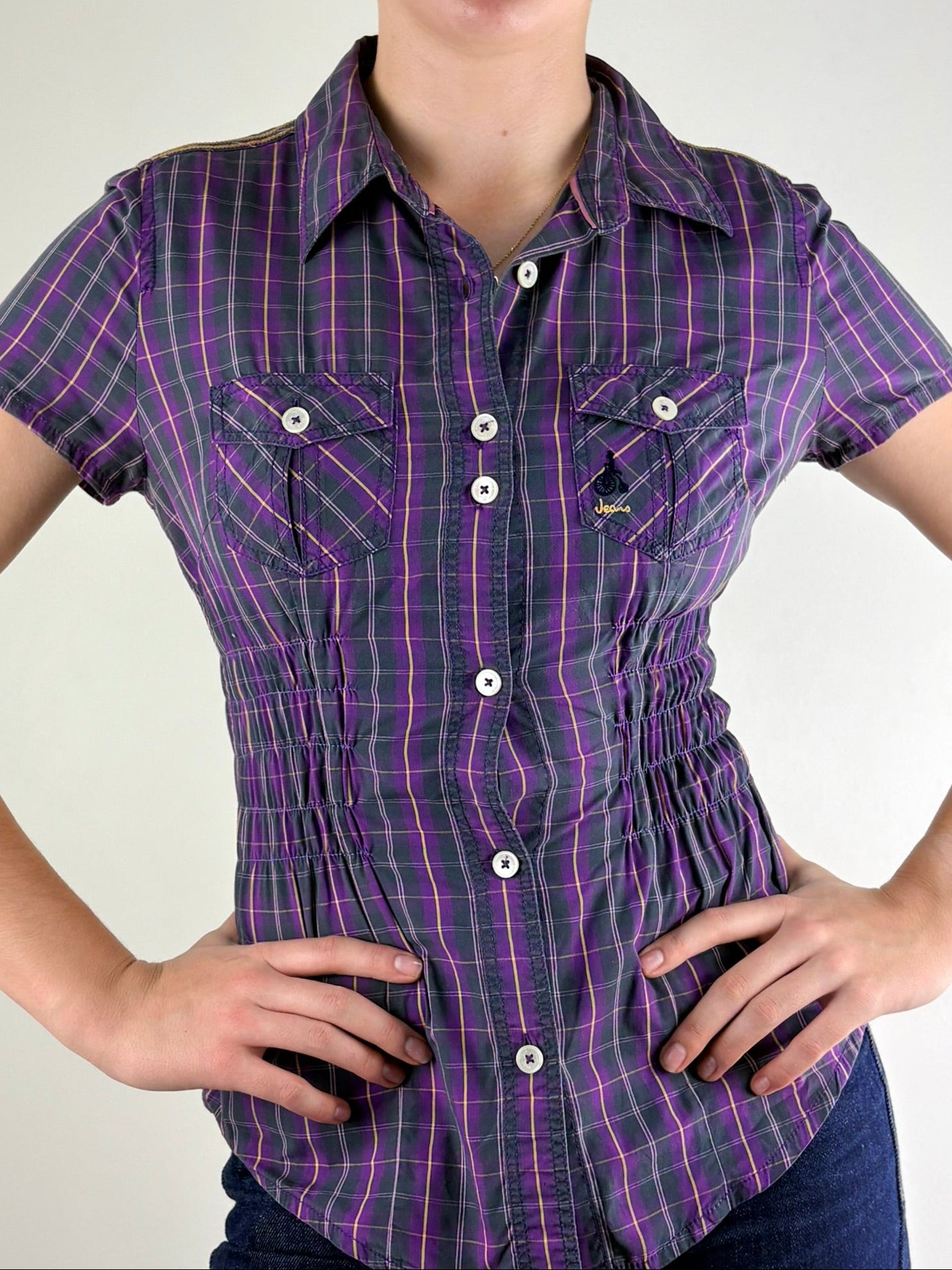  Checkered Western Ruched Top