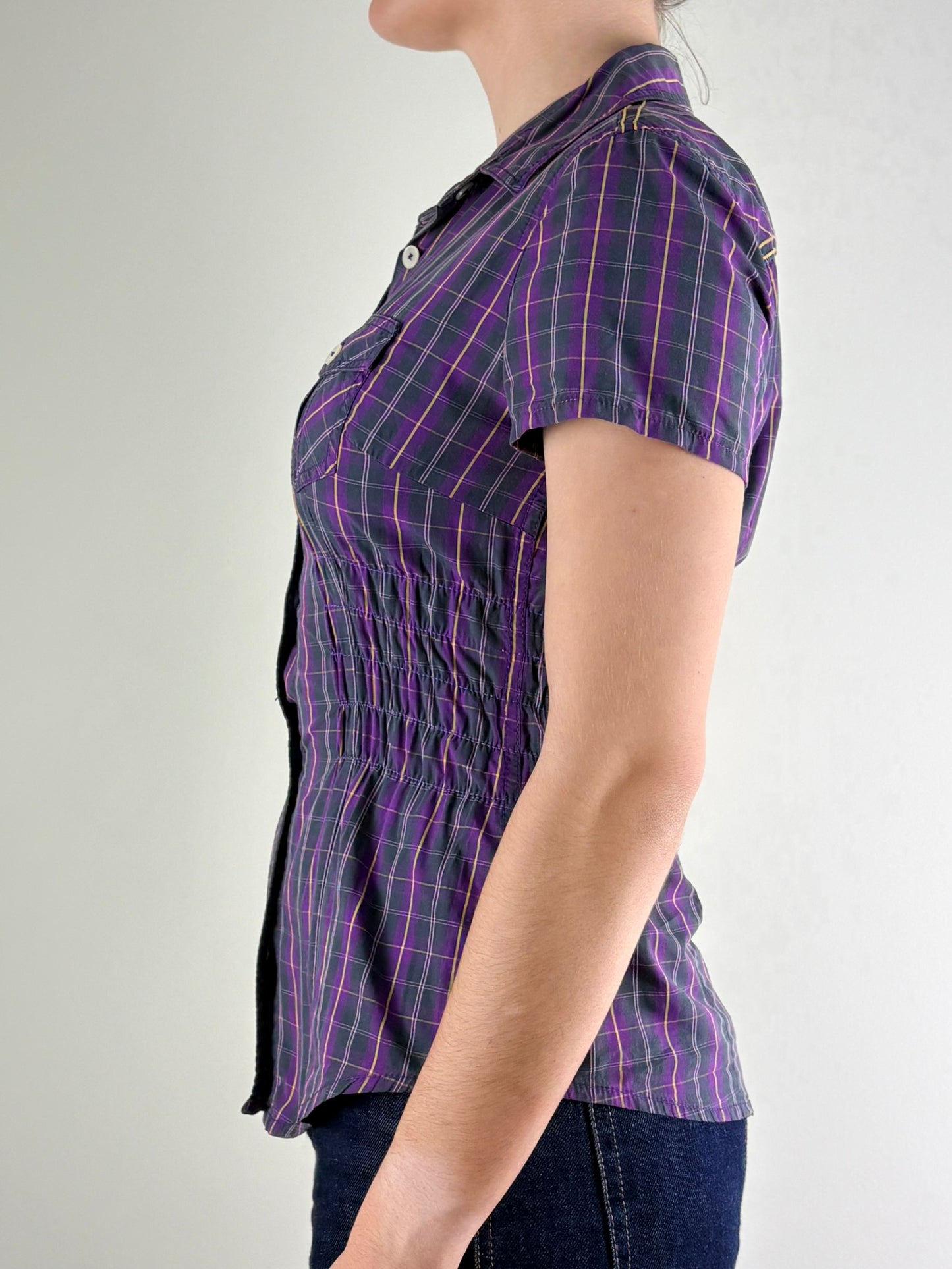  Checkered Western Ruched Top