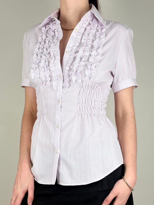 Purple Striped Ruffle Ruched Top