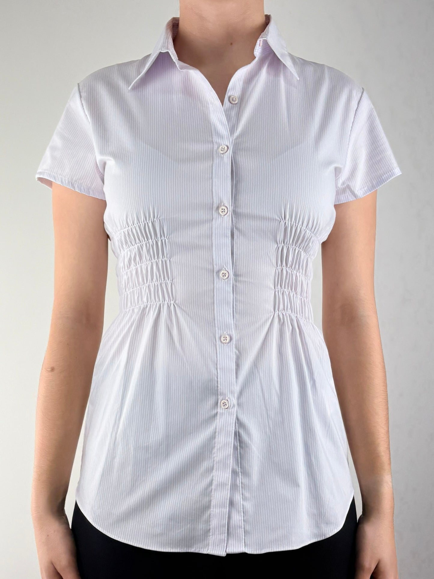 Lilac Pin Striped Ruched Top