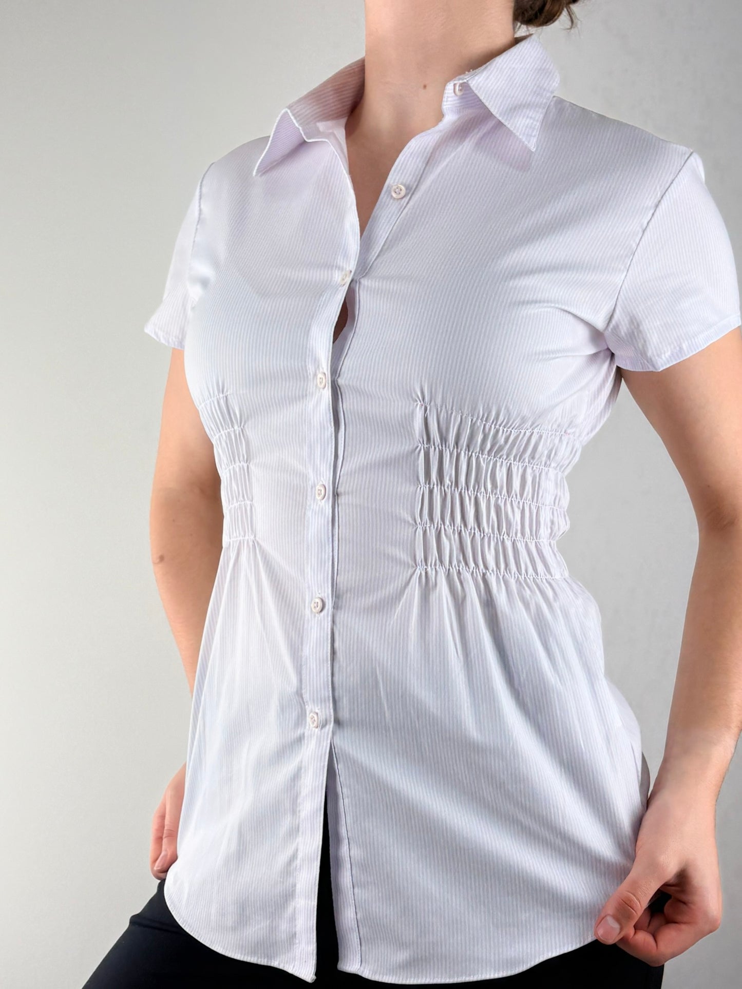 Lilac Pin Striped Ruched Top