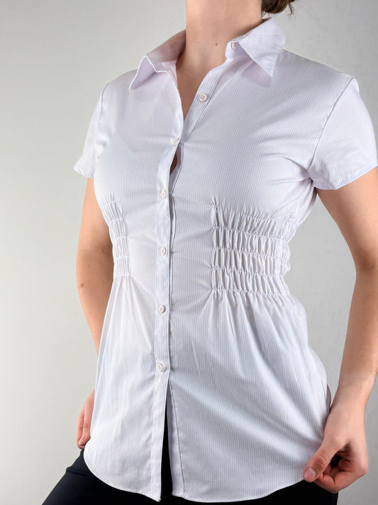 Lilac Pin Striped Ruched Top