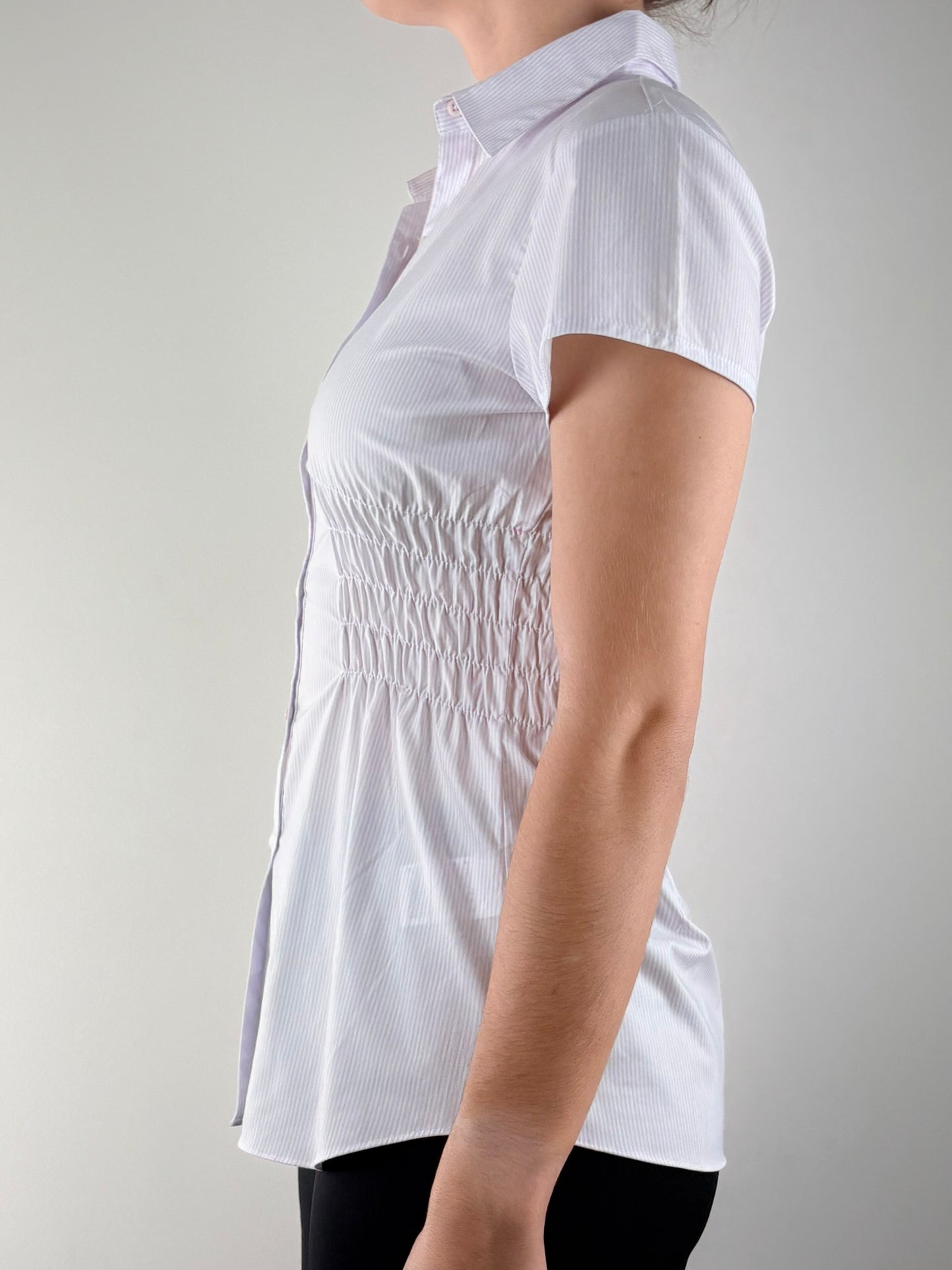 Lilac Pin Striped Ruched Top