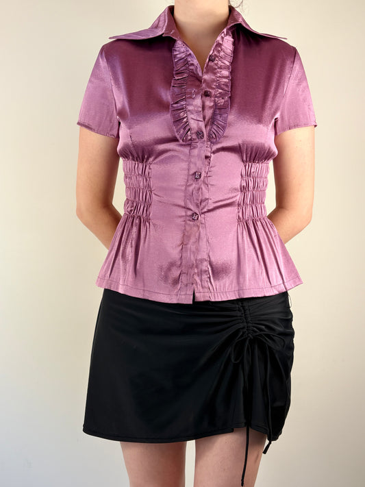 Purple Shiny Upcycled Ruched Top