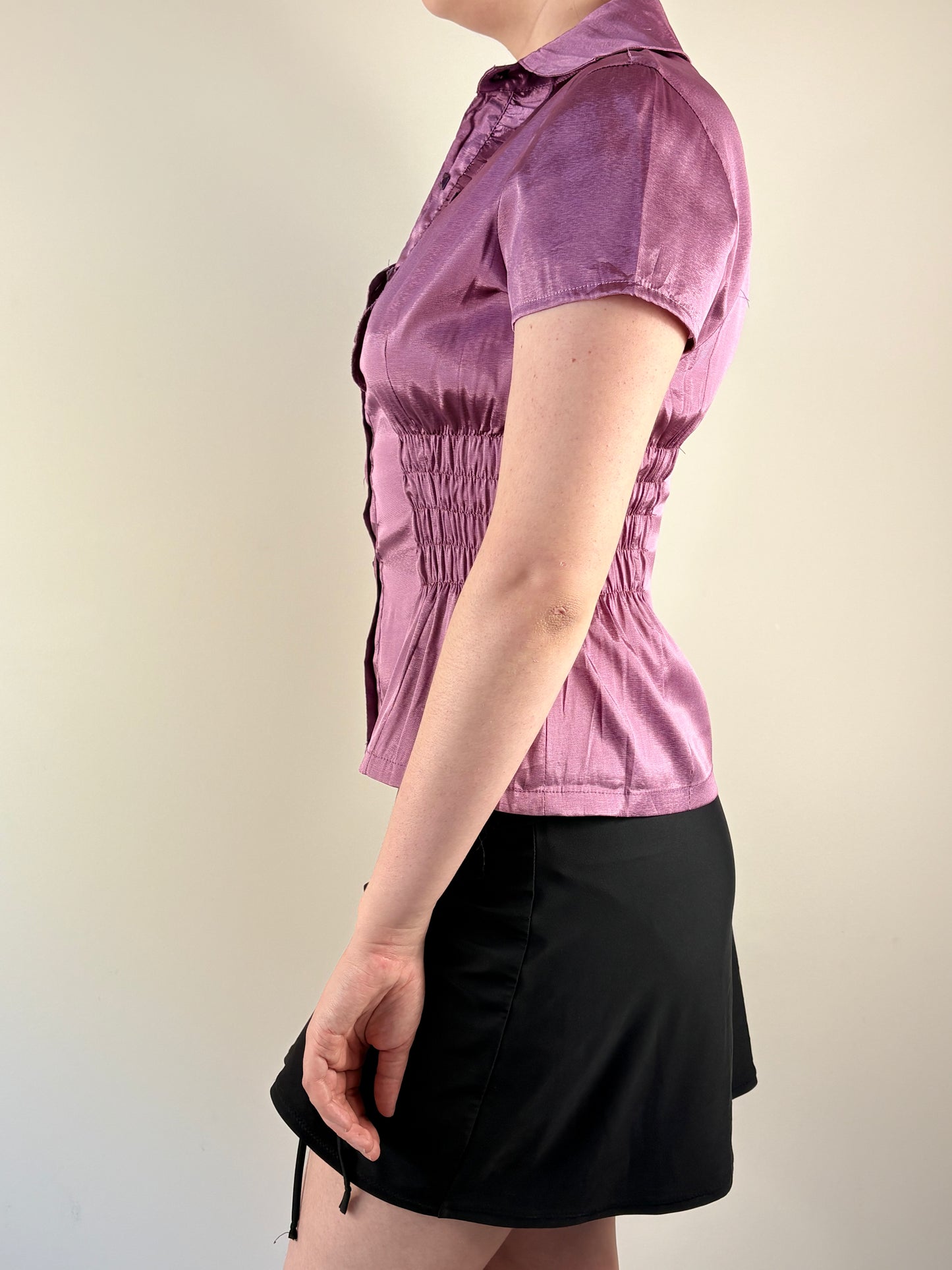 Purple Shiny Upcycled Ruched Top