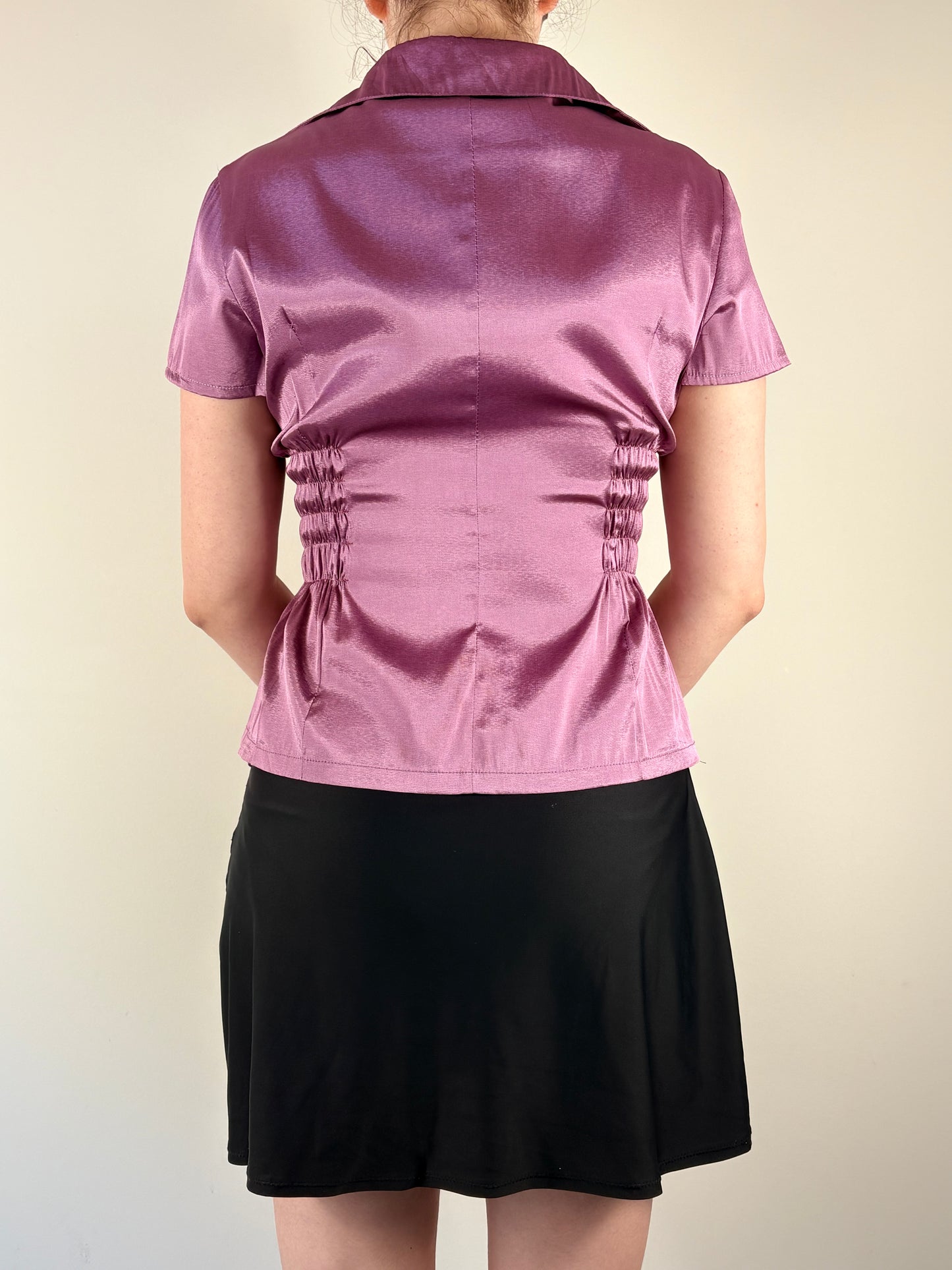 Purple Shiny Upcycled Ruched Top