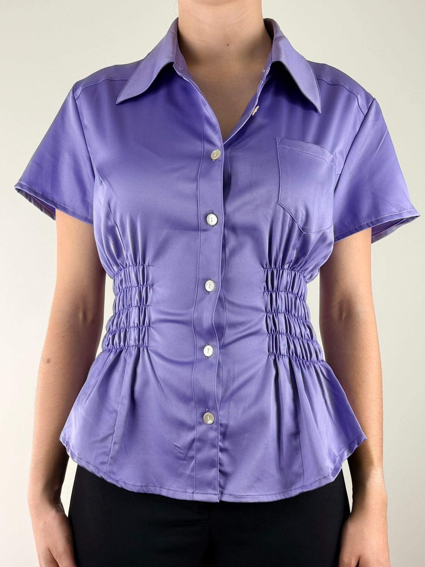 Lavender Satin Ruched Top