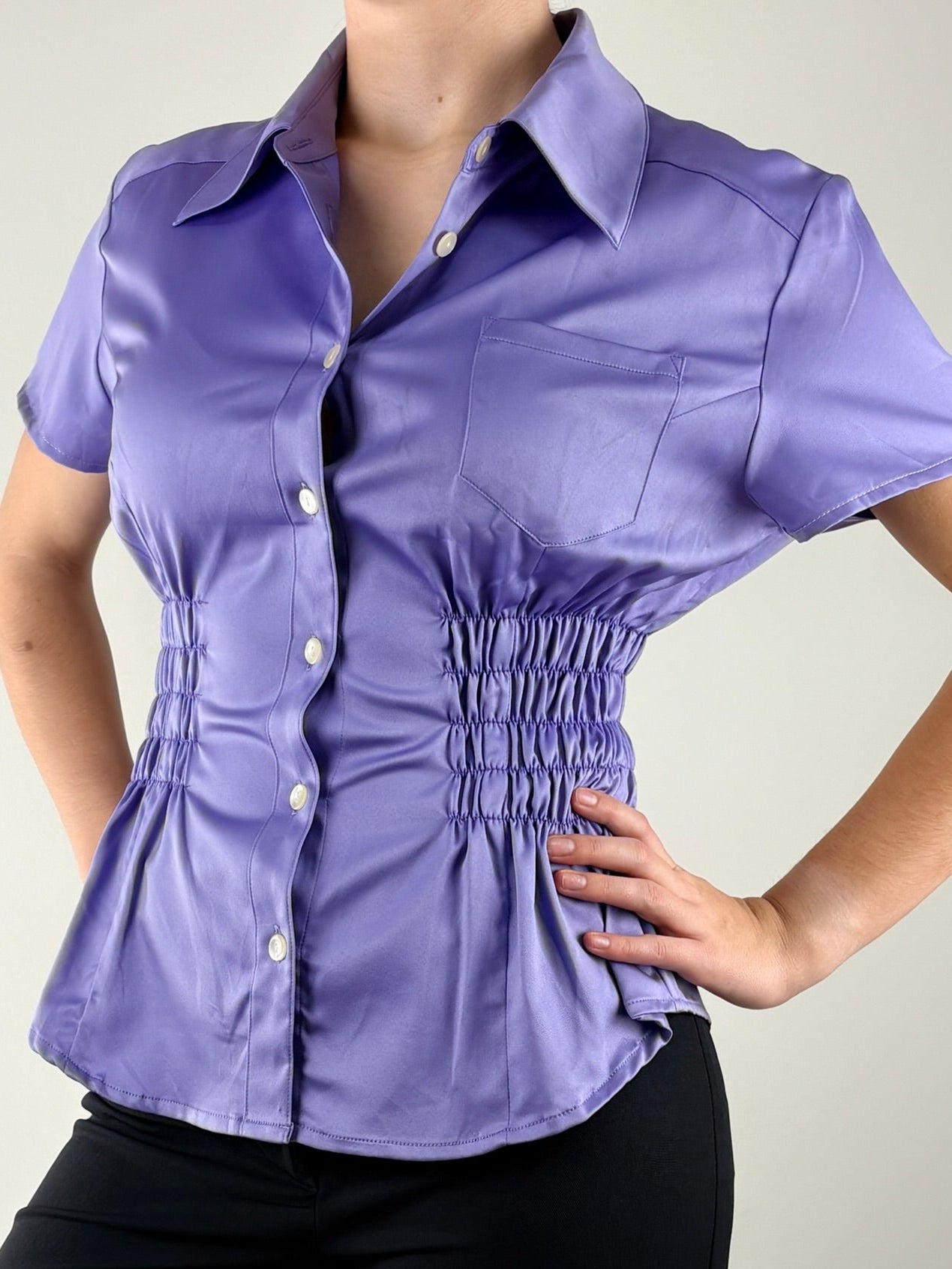 Lavender Satin Ruched Top