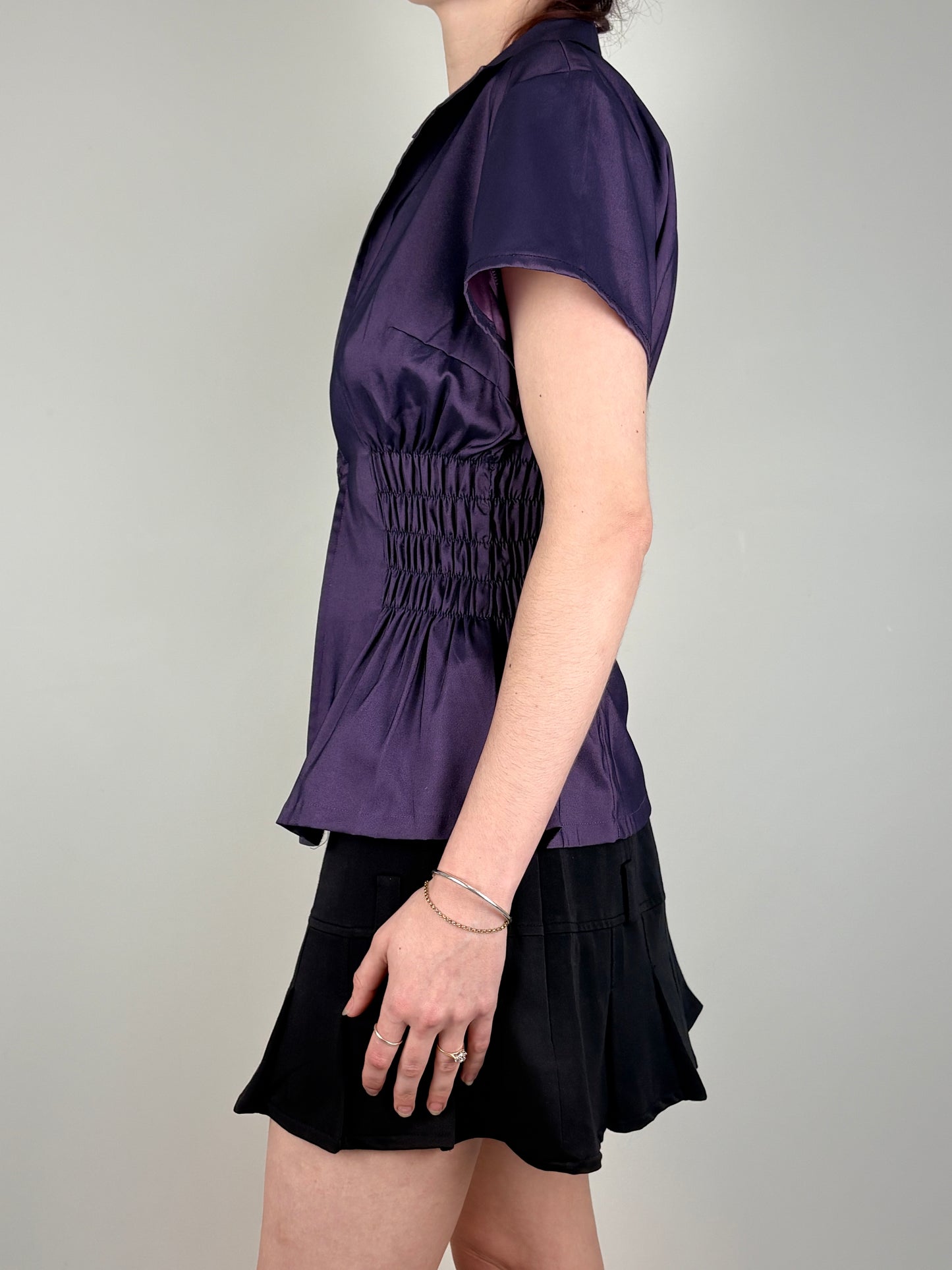 Purple Upcycled Satin Ruched Top