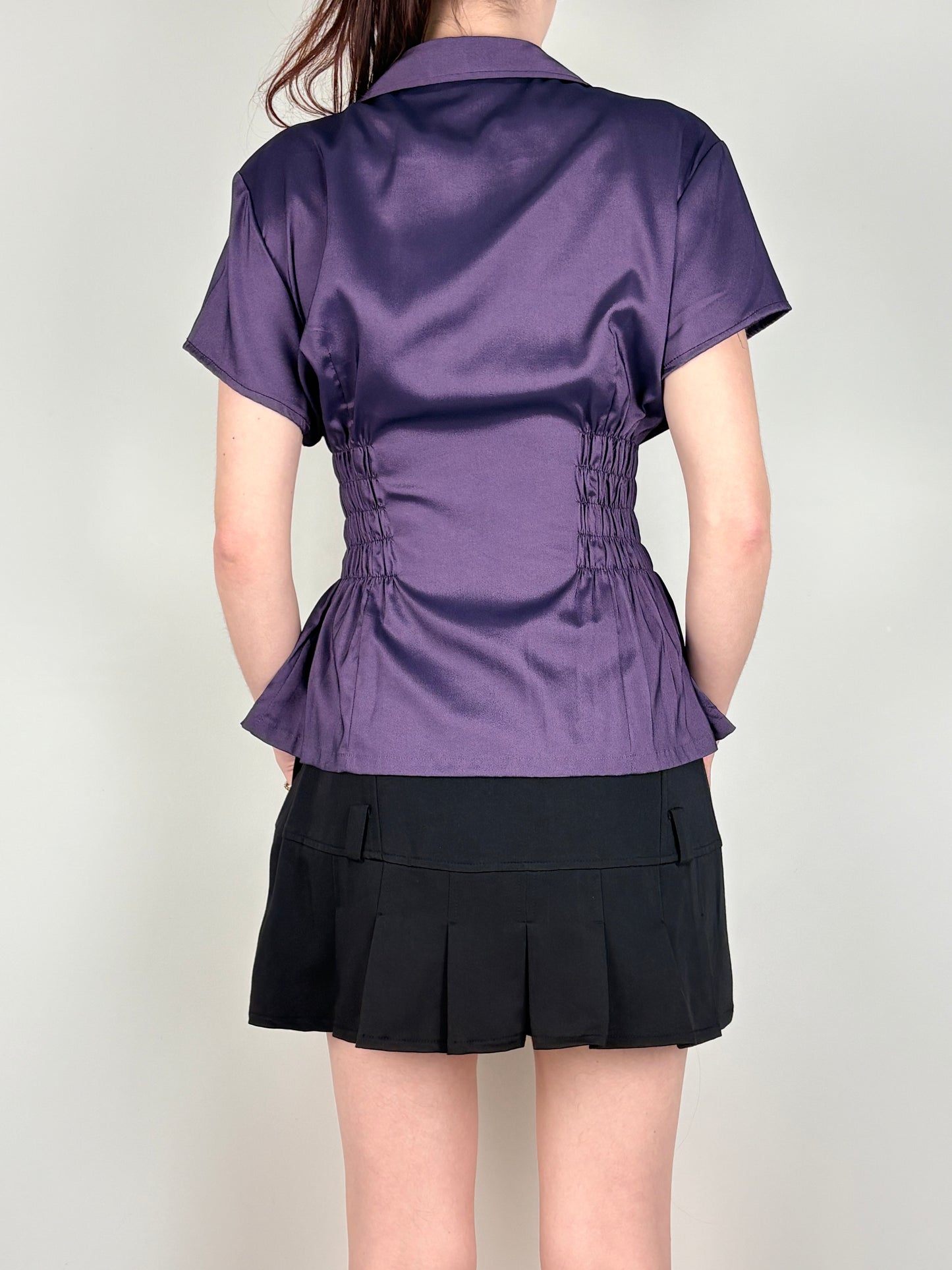 Purple Upcycled Satin Ruched Top