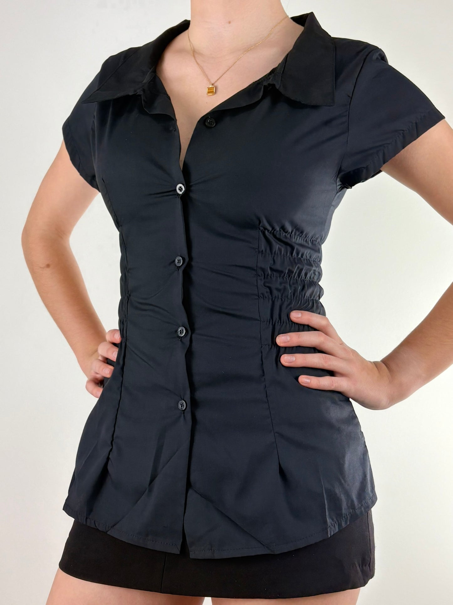 Black Sheer Ruched Top