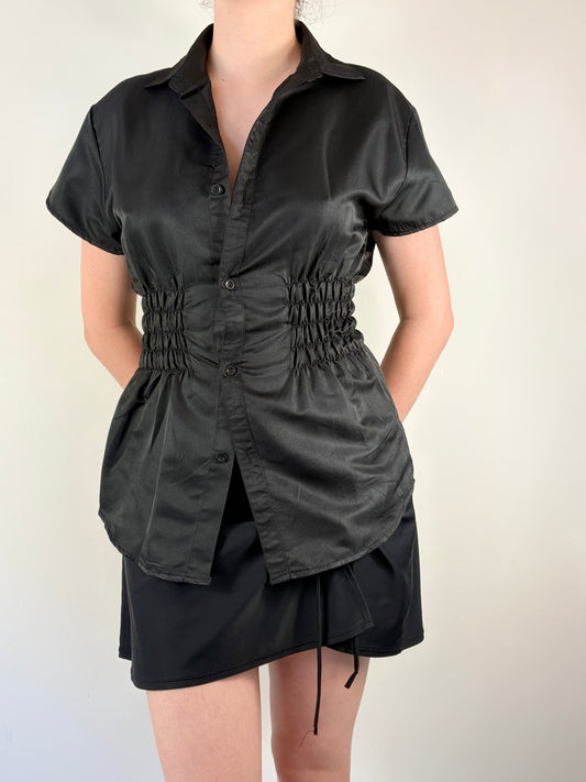 Black Upcycled Ruched Top