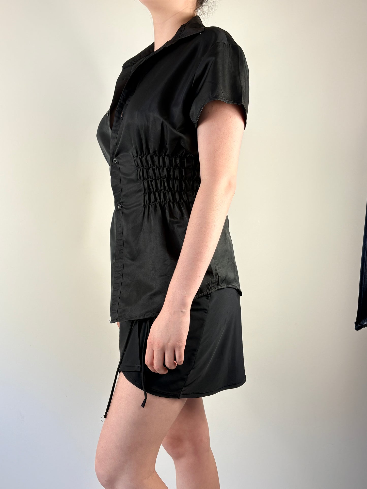 Black Upcycled Ruched Top