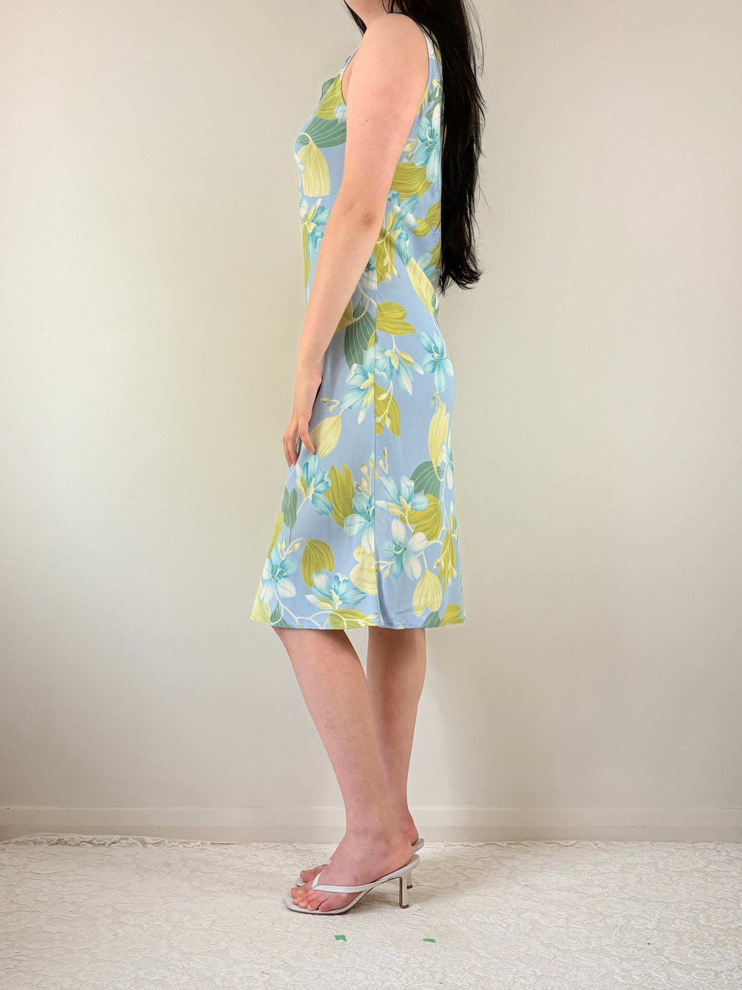 Green & Blue Floral Midi Dress