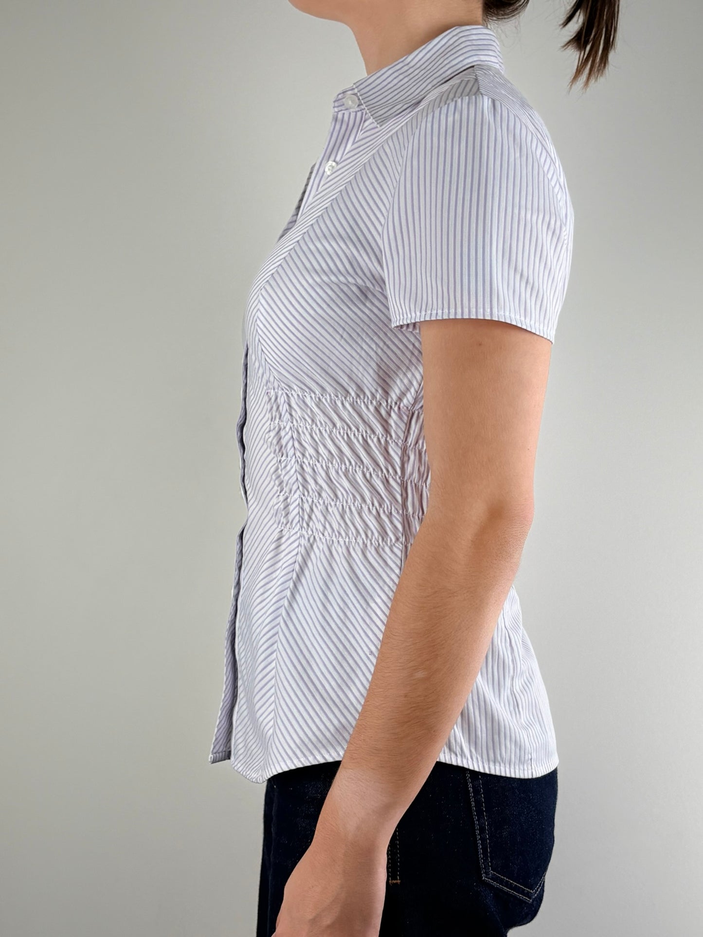 Purple & White Striped Ruched Top