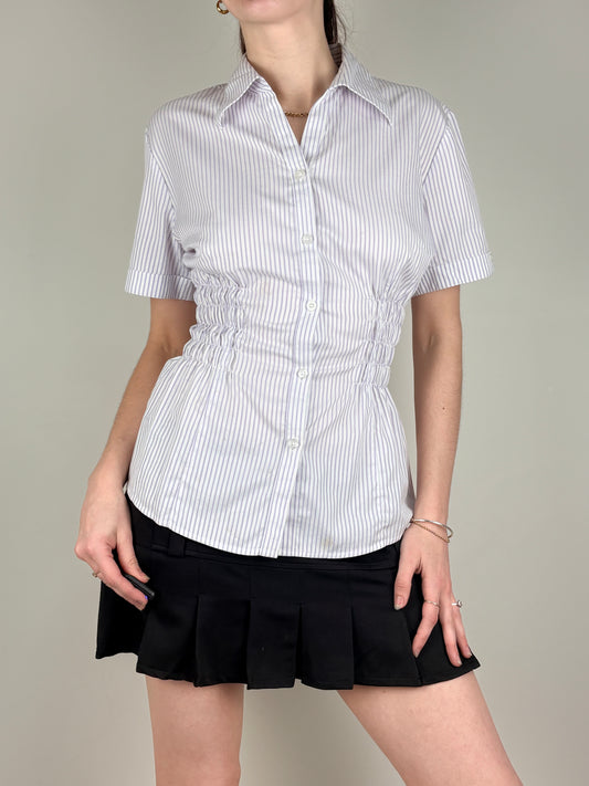 White Purple Stripped Ruched Top
