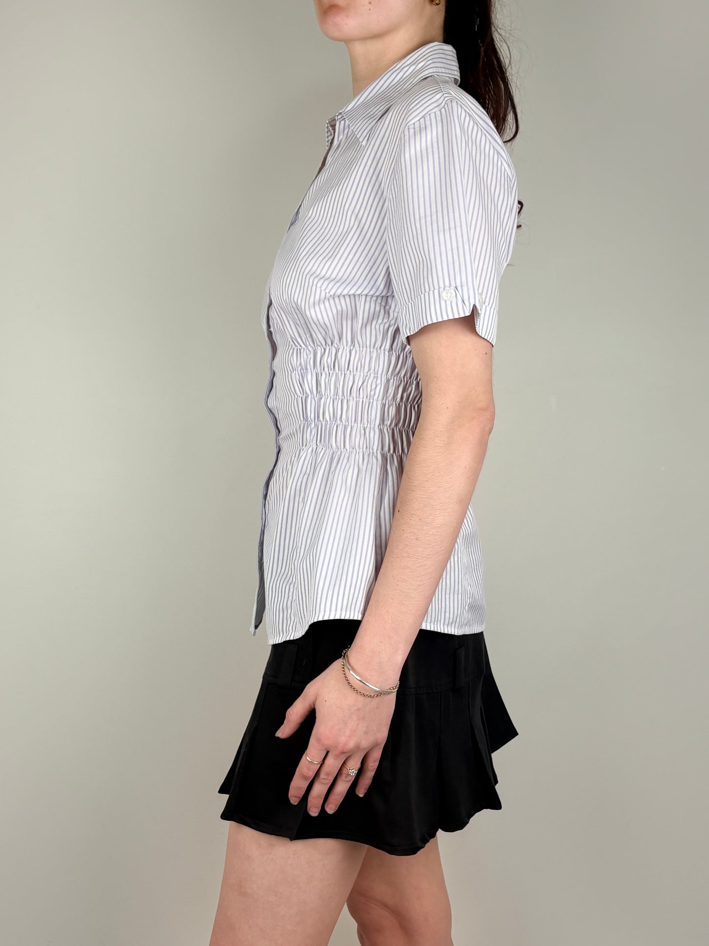 White Purple Stripped Ruched Top