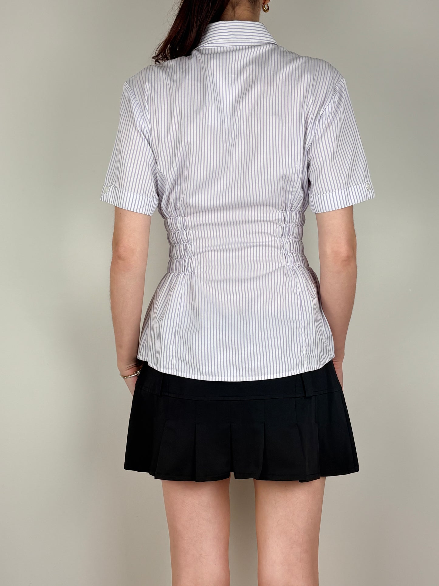 White Purple Stripped Ruched Top