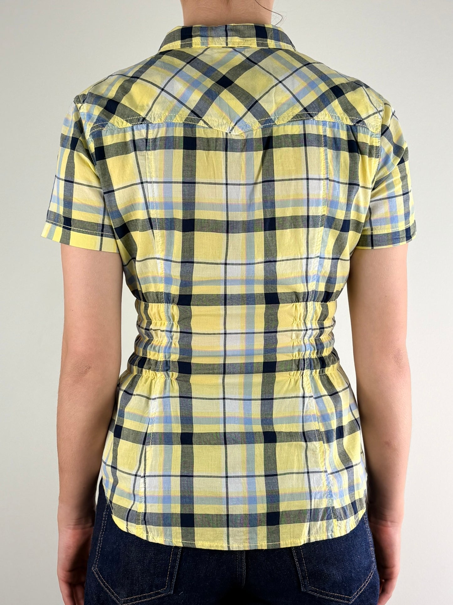  Green & Yellow Plaid Ruched Top