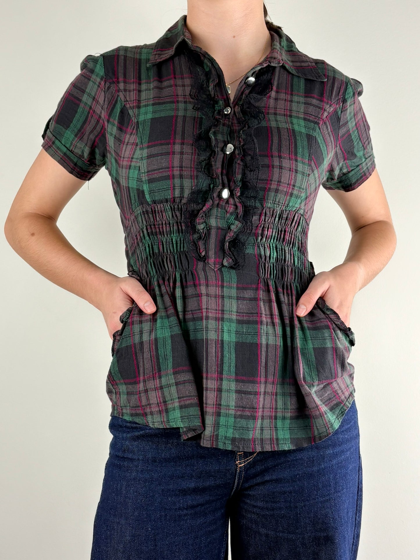 Gothic Plaid Ruched Top