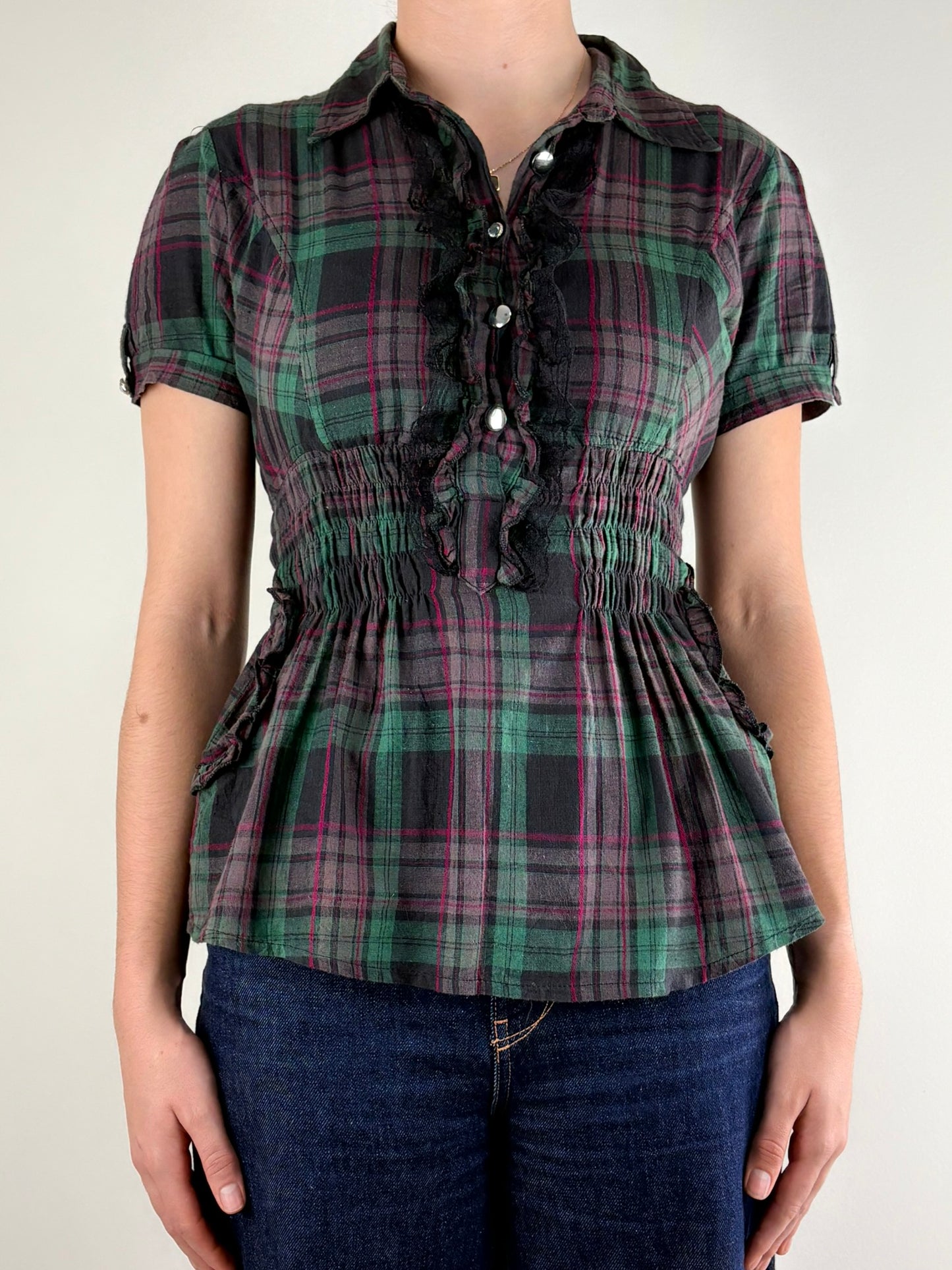 Gothic Plaid Ruched Top