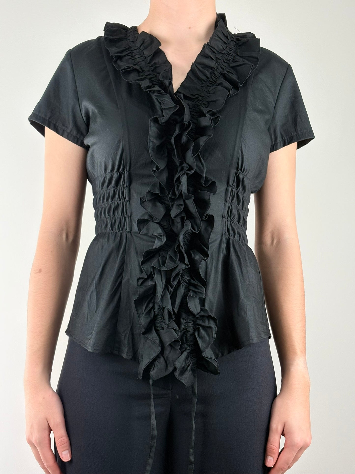 Black Front Ruffle Ruched Top