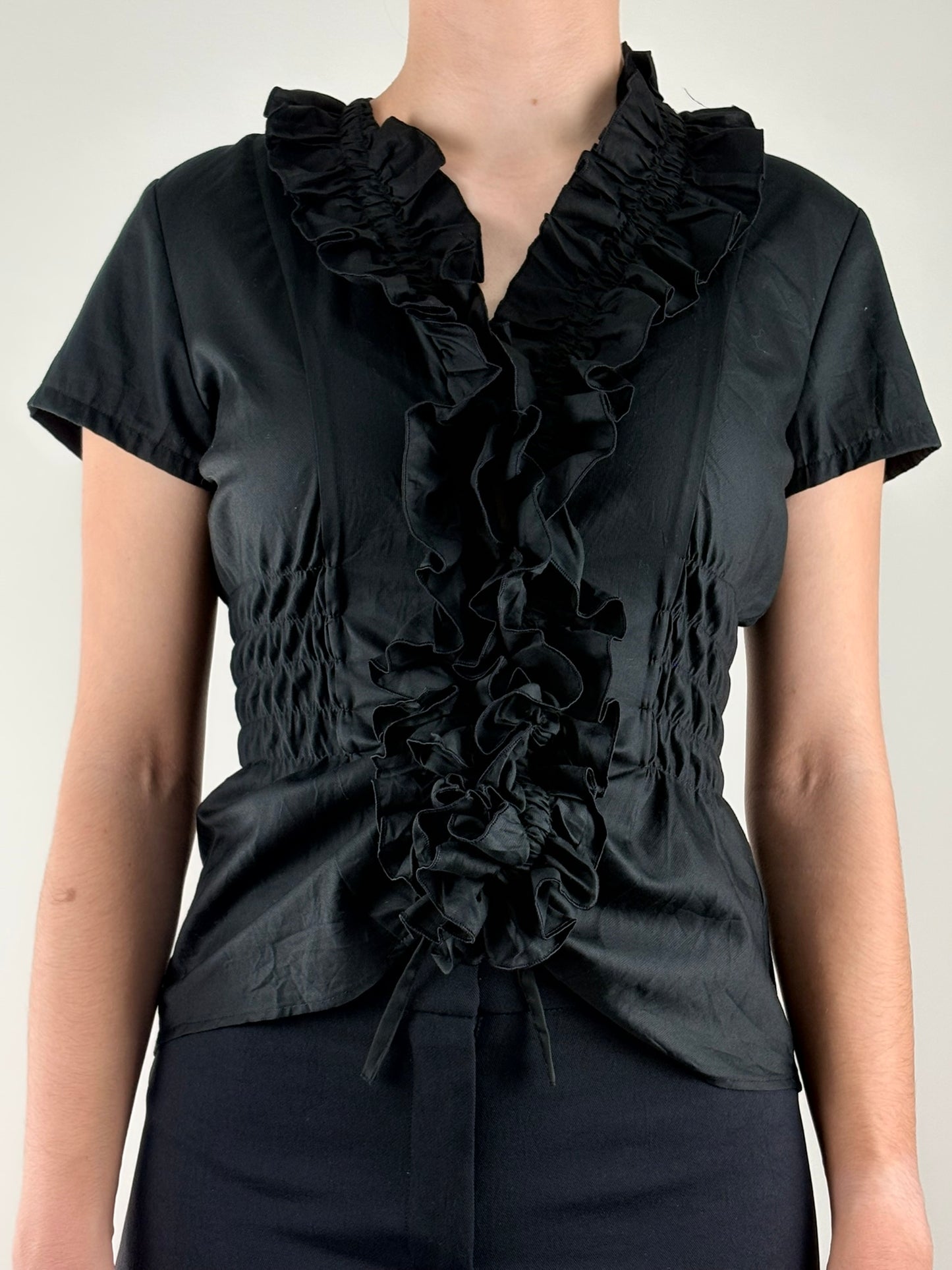 Black Front Ruffle Ruched Top