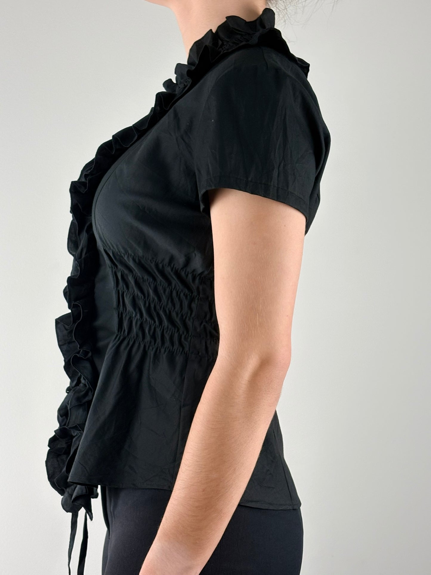 Black Front Ruffle Ruched Top