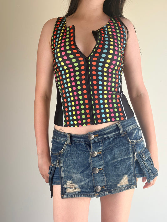 Colourful Polka Dot Sleeveless Zip Sport Top