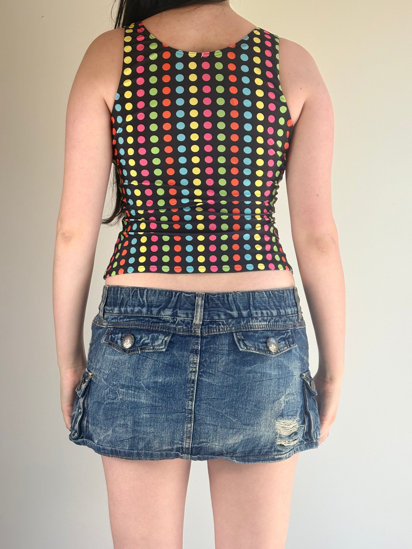 Colourful Polka Dot Sleeveless Zip Sport Top